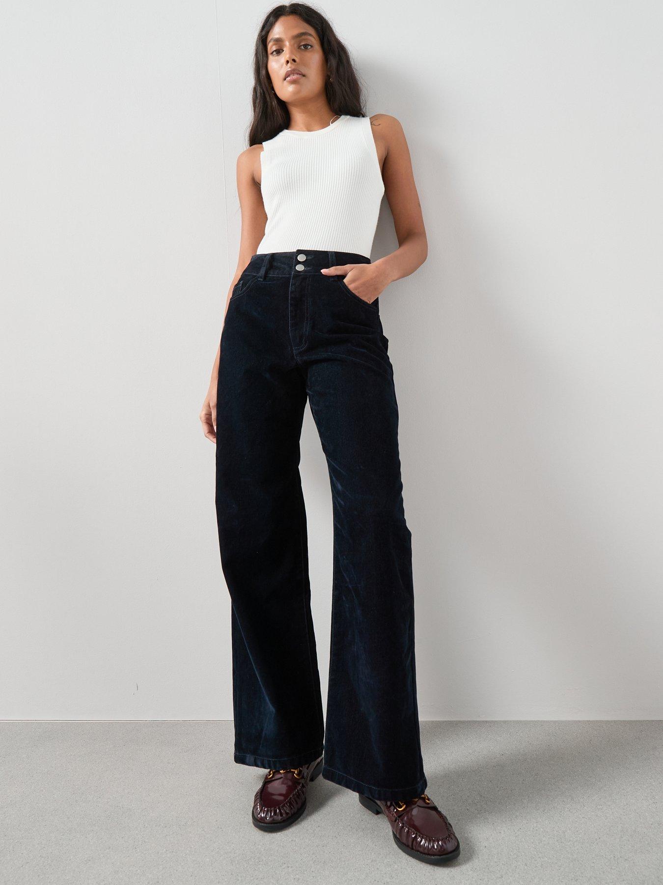 the-very-collection-co-ord-flocked-denim-wide-leg-jeans-navyback