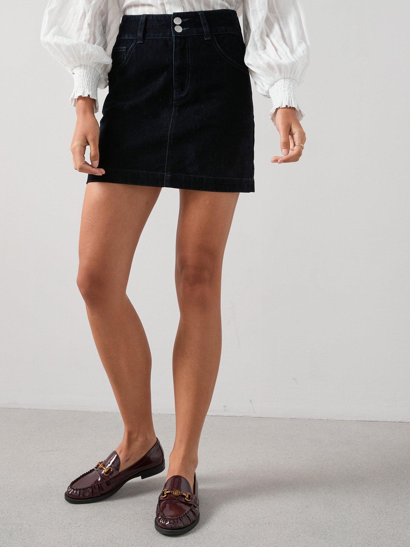 The Very Collection Co-Ord Flocked Denim Skirt - Navy