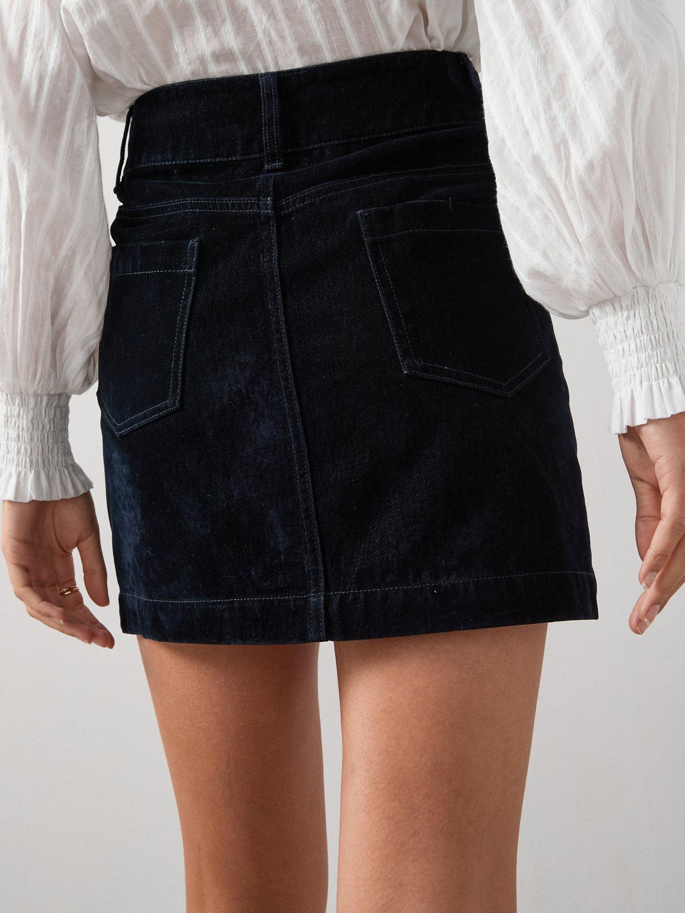 Image 4 of 6 of The Very Collection Co-Ord Flocked Denim Skirt - Navy