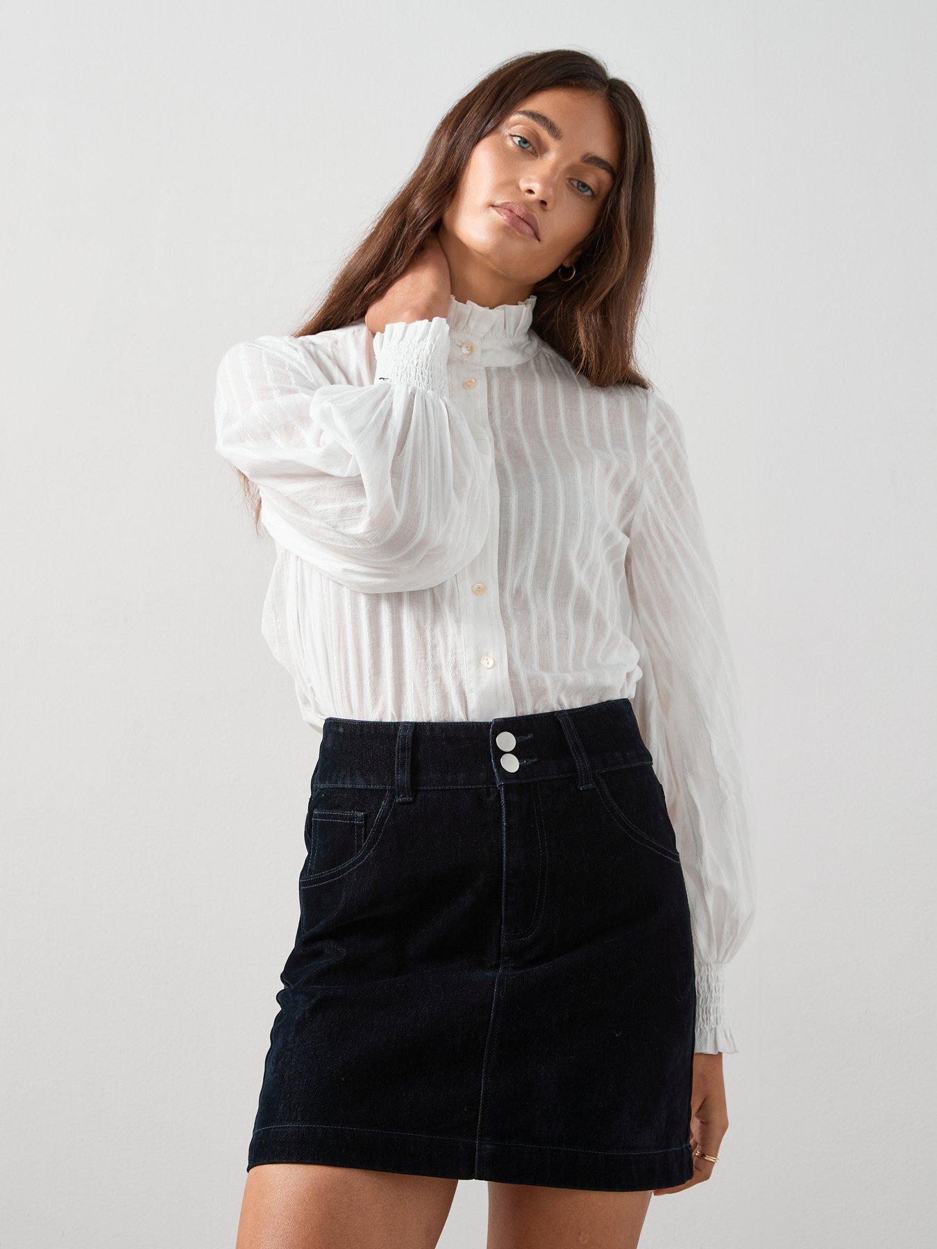 Image 5 of 6 of The Very Collection Co-Ord Flocked Denim Skirt - Navy