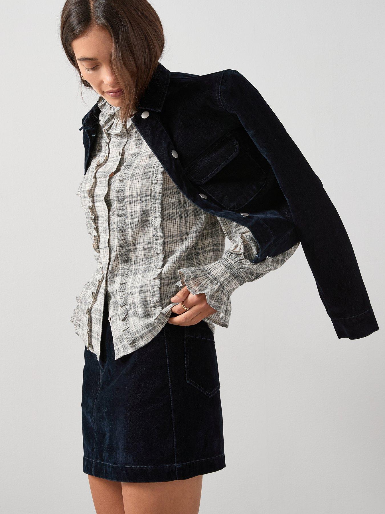 Image 6 of 6 of The Very Collection Co-Ord Flocked Denim Skirt - Navy