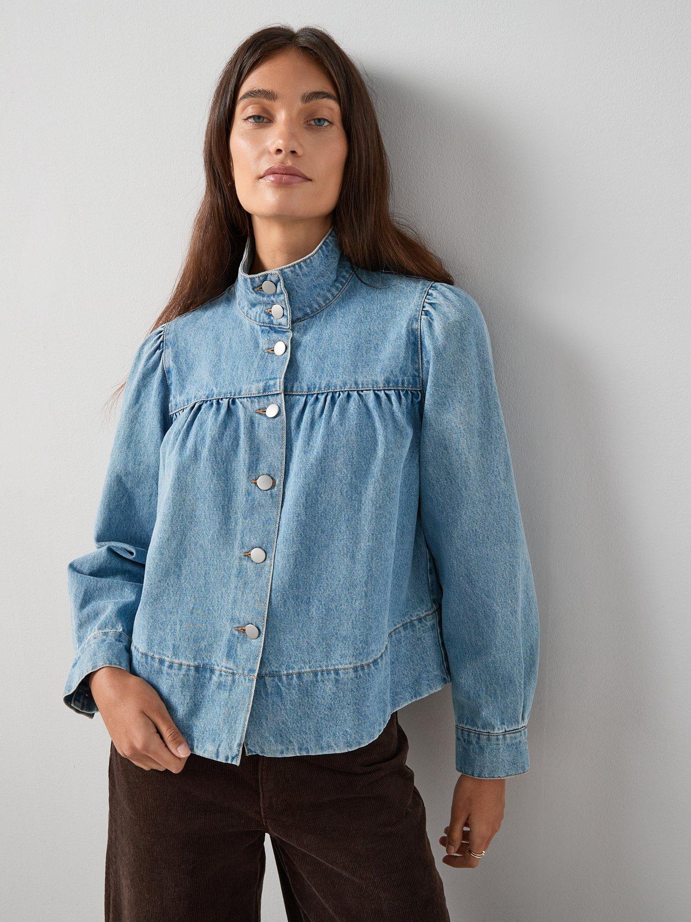 The Very Collection Denim Funnel Neck Shirt - Mid Wash