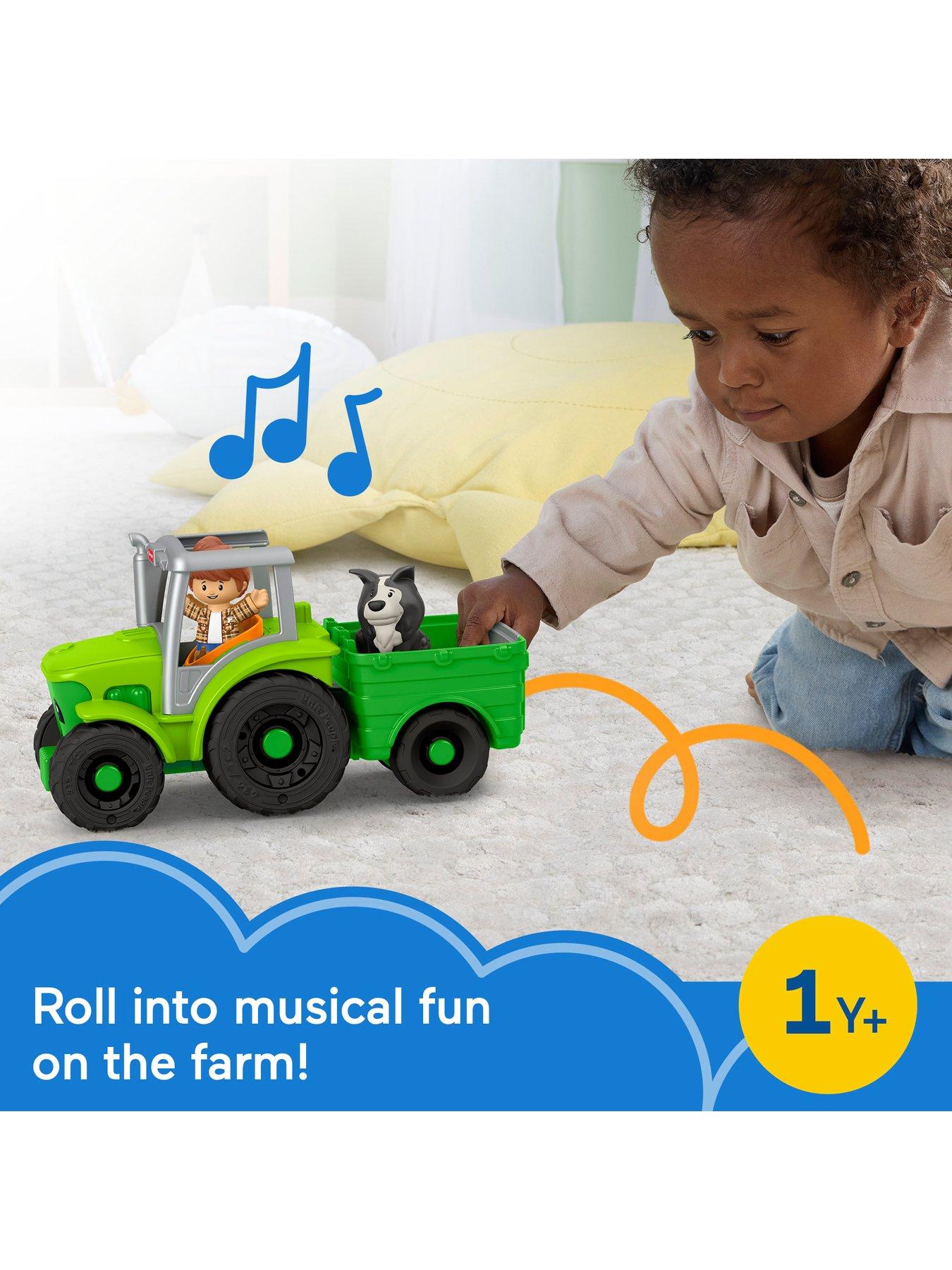 Image 2 of 8 of Fisher-Price Fisher-Price Little People Push &amp; Play Tractor, Musical Toy Farm Vehicle &amp; 2 Figures for Toddlers
