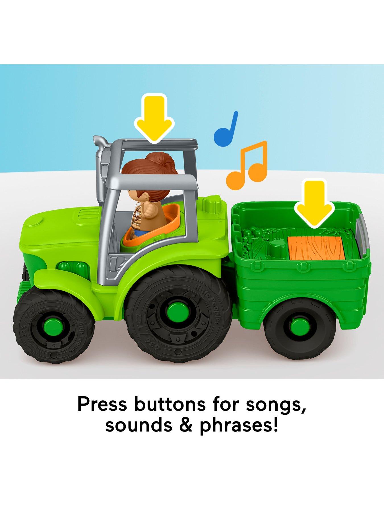 Image 3 of 8 of Fisher-Price Fisher-Price Little People Push &amp; Play Tractor, Musical Toy Farm Vehicle &amp; 2 Figures for Toddlers