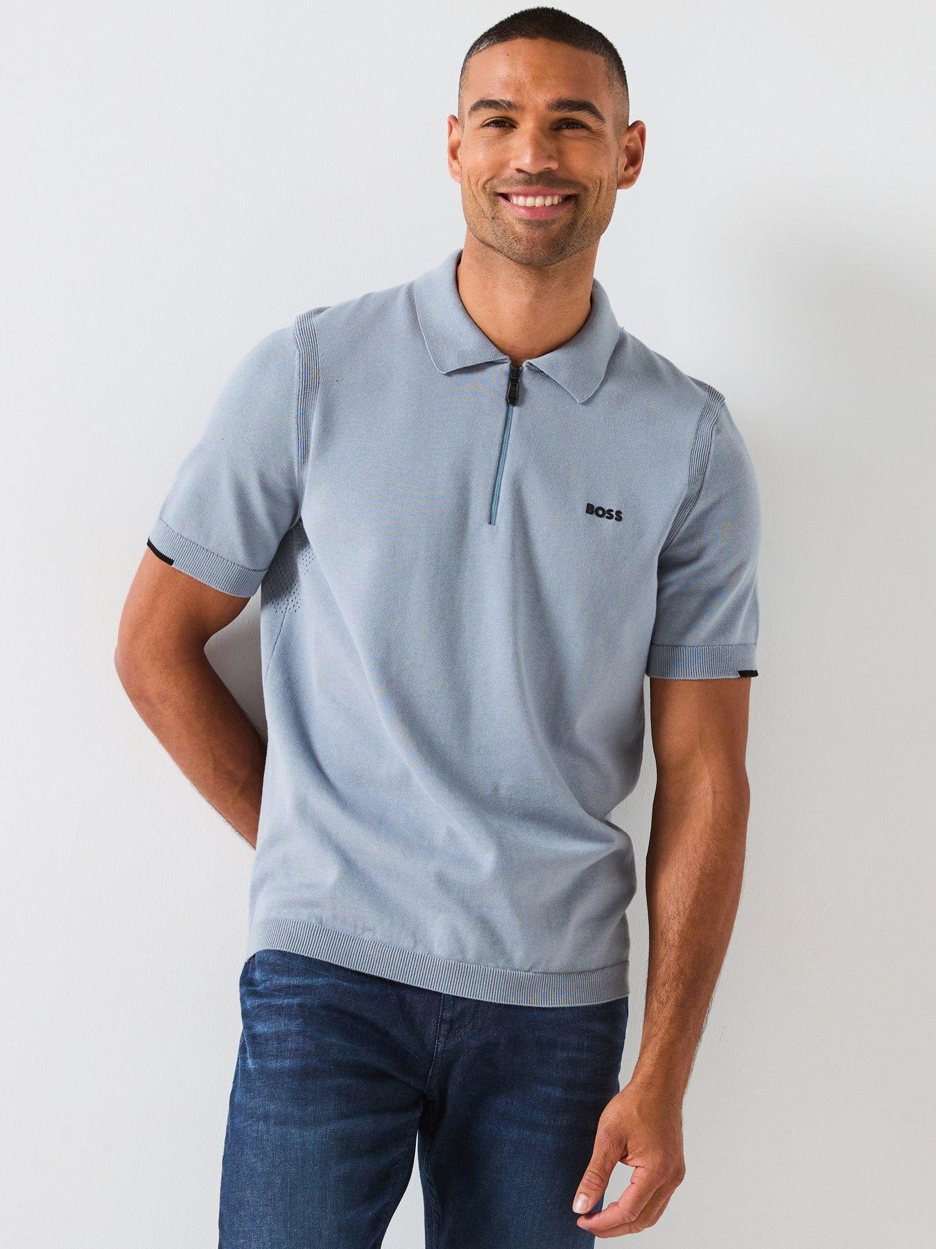 BOSS Ever-X Knitted Polo Top - Grey