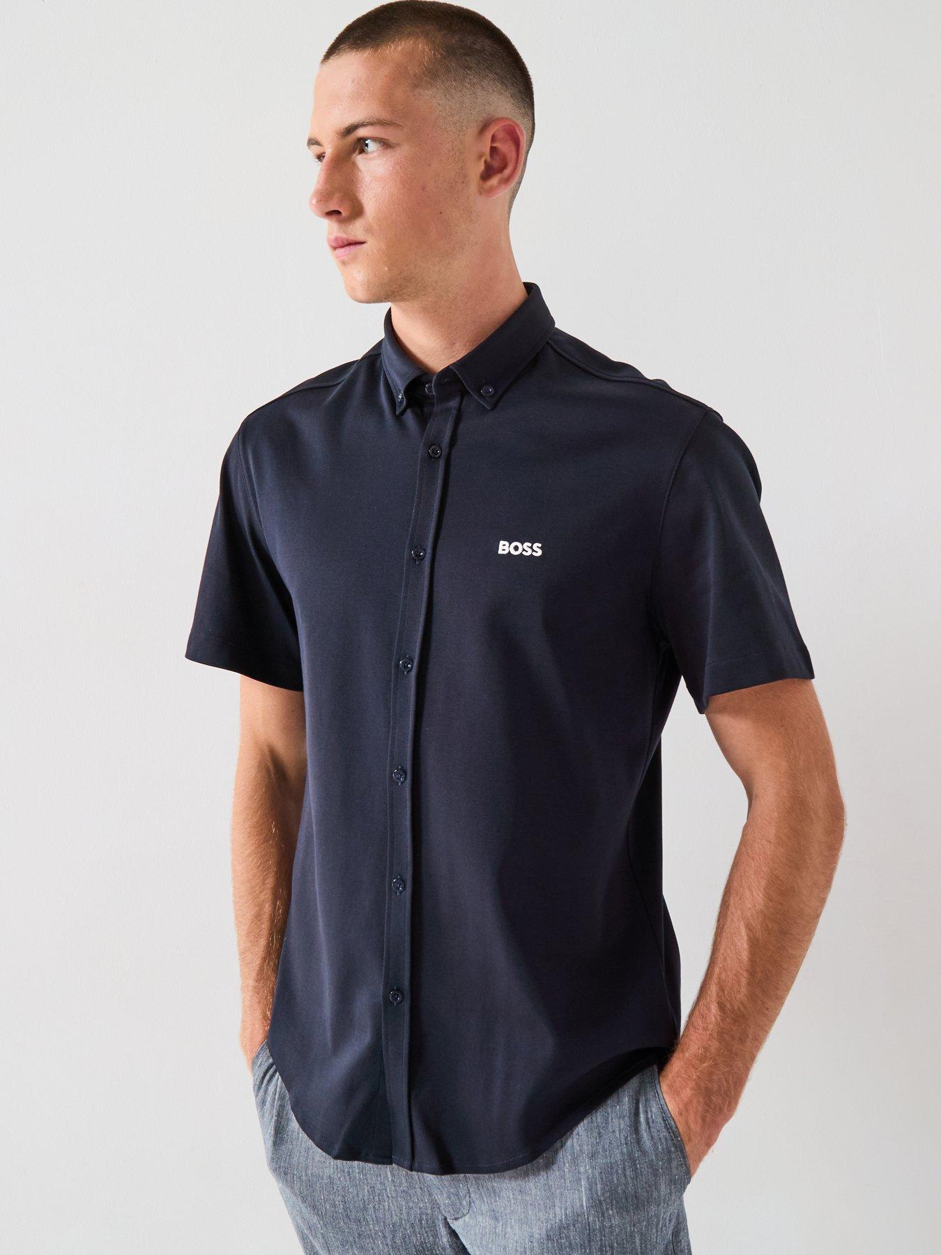 BOSS Motion Regular Fit Short Sleeve Shirt - Navy