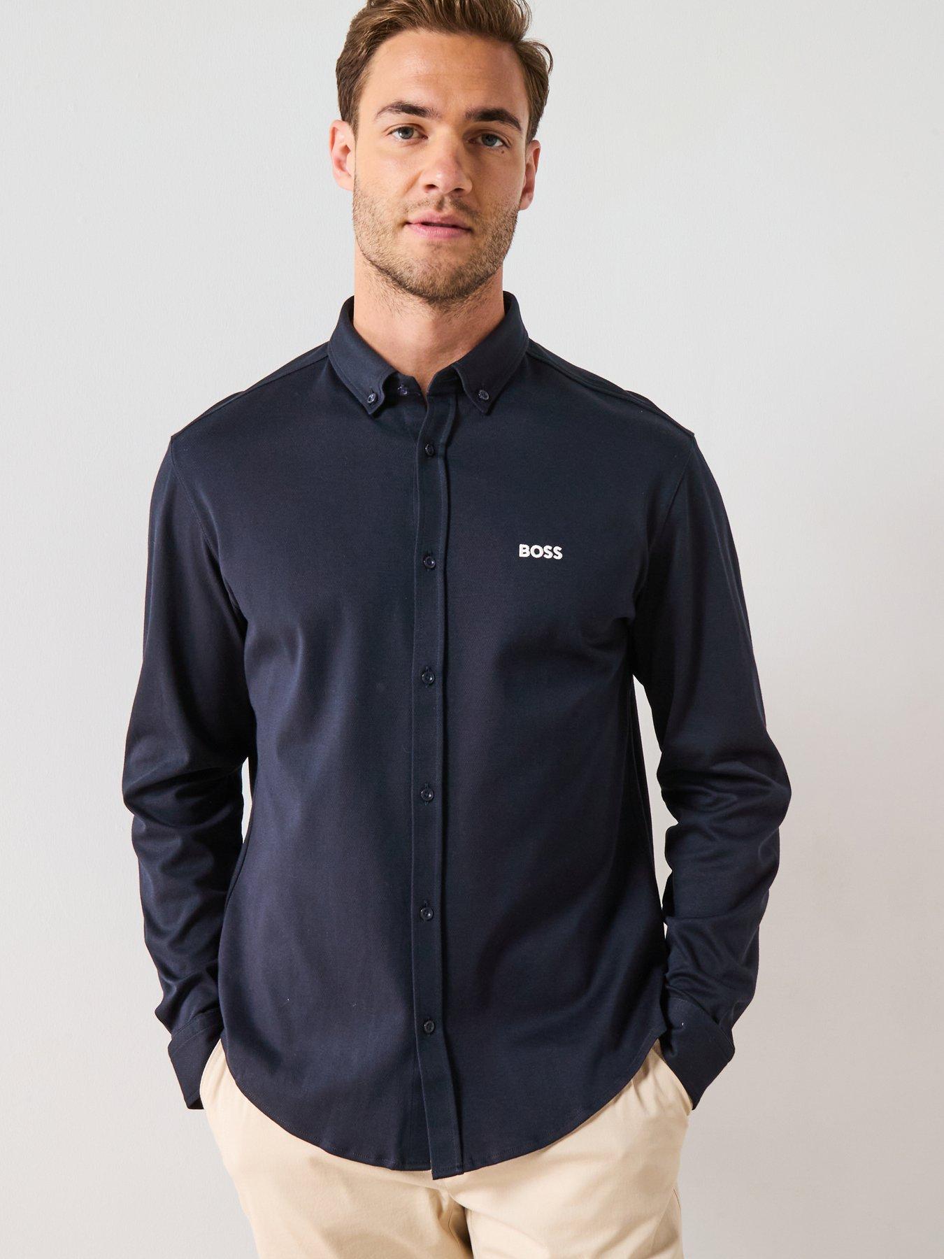 BOSS Motion Regular Fit Long Sleeve Shirt - Navy