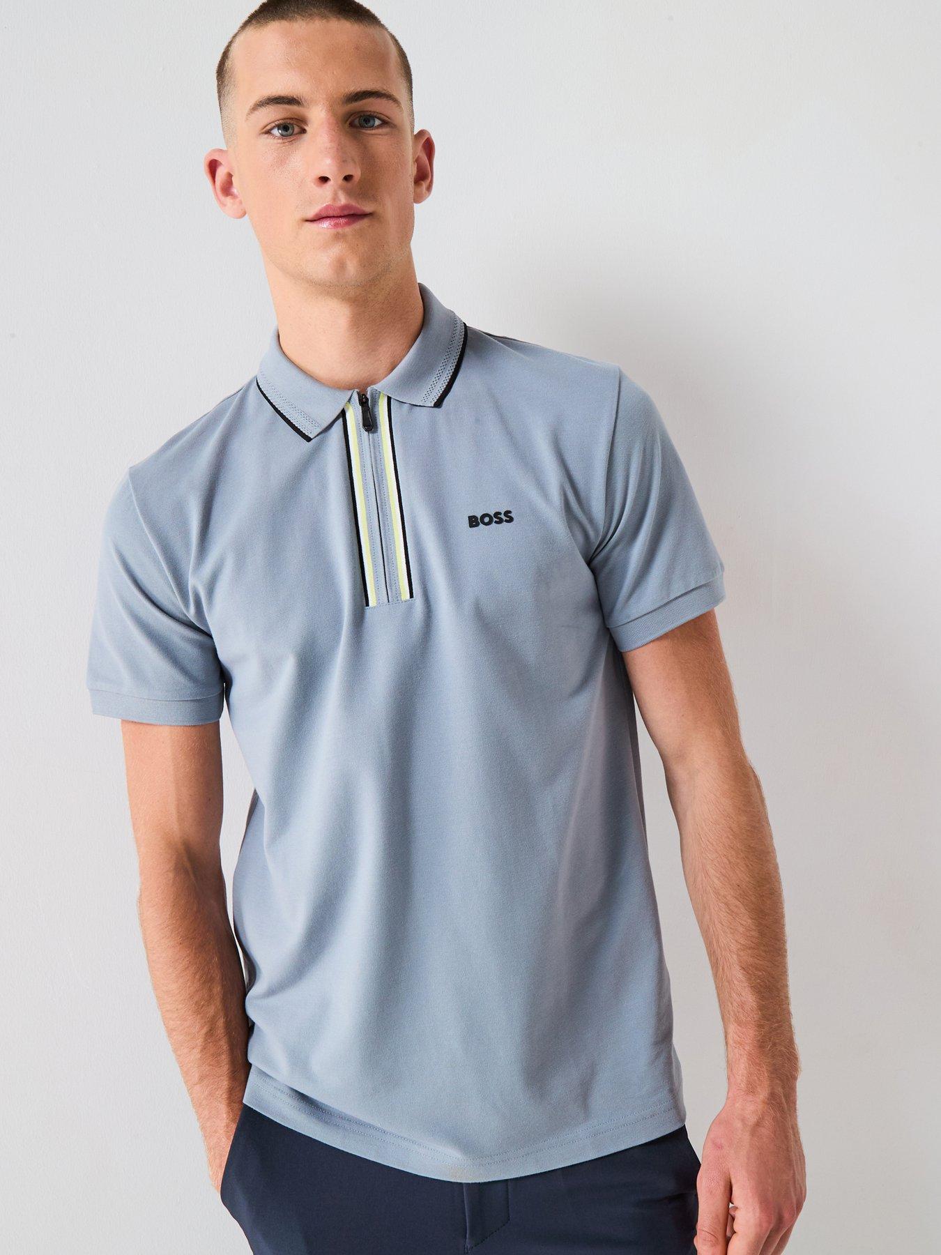 Image 1 of 5 of BOSS Philix Goc Zip Neck Slim Fit Polo Shirt - Grey
