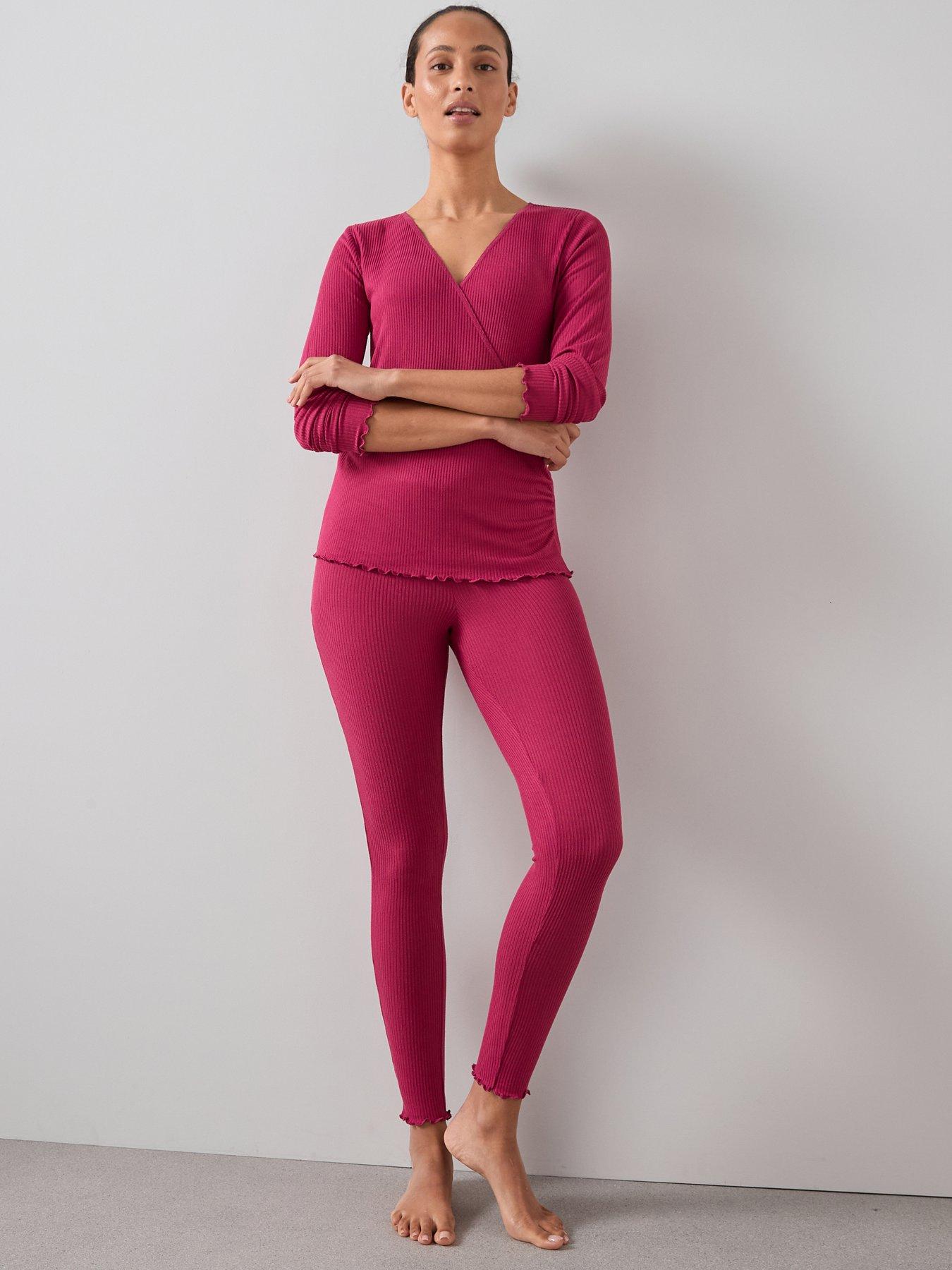 The Very Collection Ribbed Wrap Front Long Sleeve Top And Legging Pyjama Set - Pink