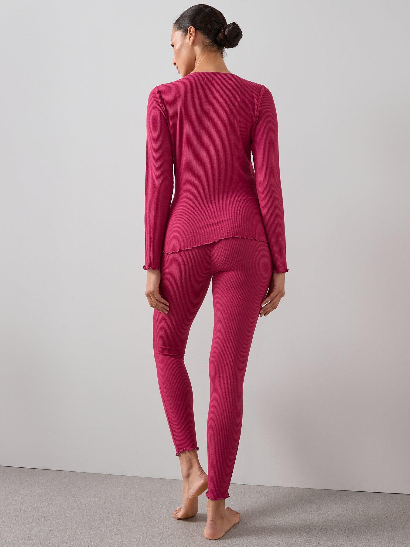 Image 2 of 6 of The Very Collection Ribbed Wrap Front Ls Top And Legging Pj Set - Red