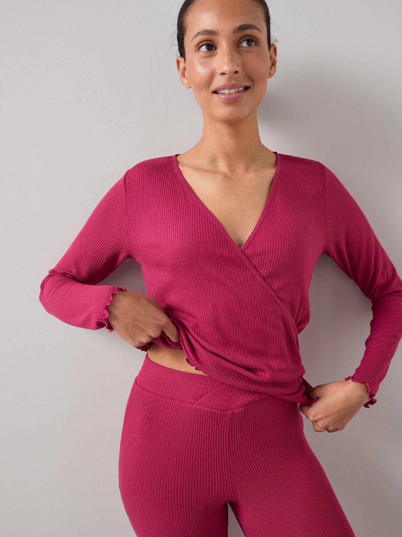 Image 5 of 6 of The Very Collection Ribbed Wrap Front Ls Top And Legging Pj Set - Red