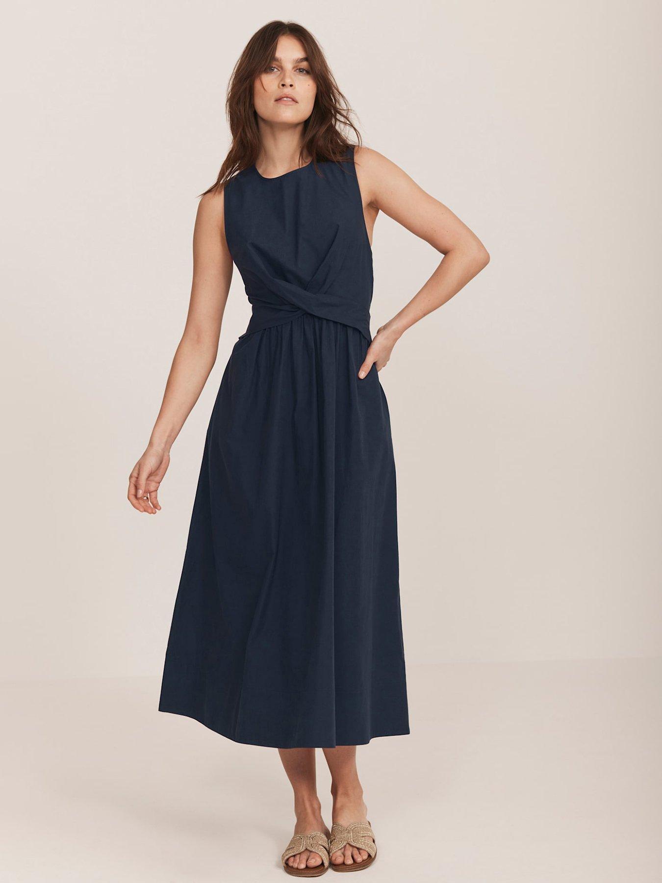 Image 1 of 6 of Mint Velvet Twist Midi Dress - Navy