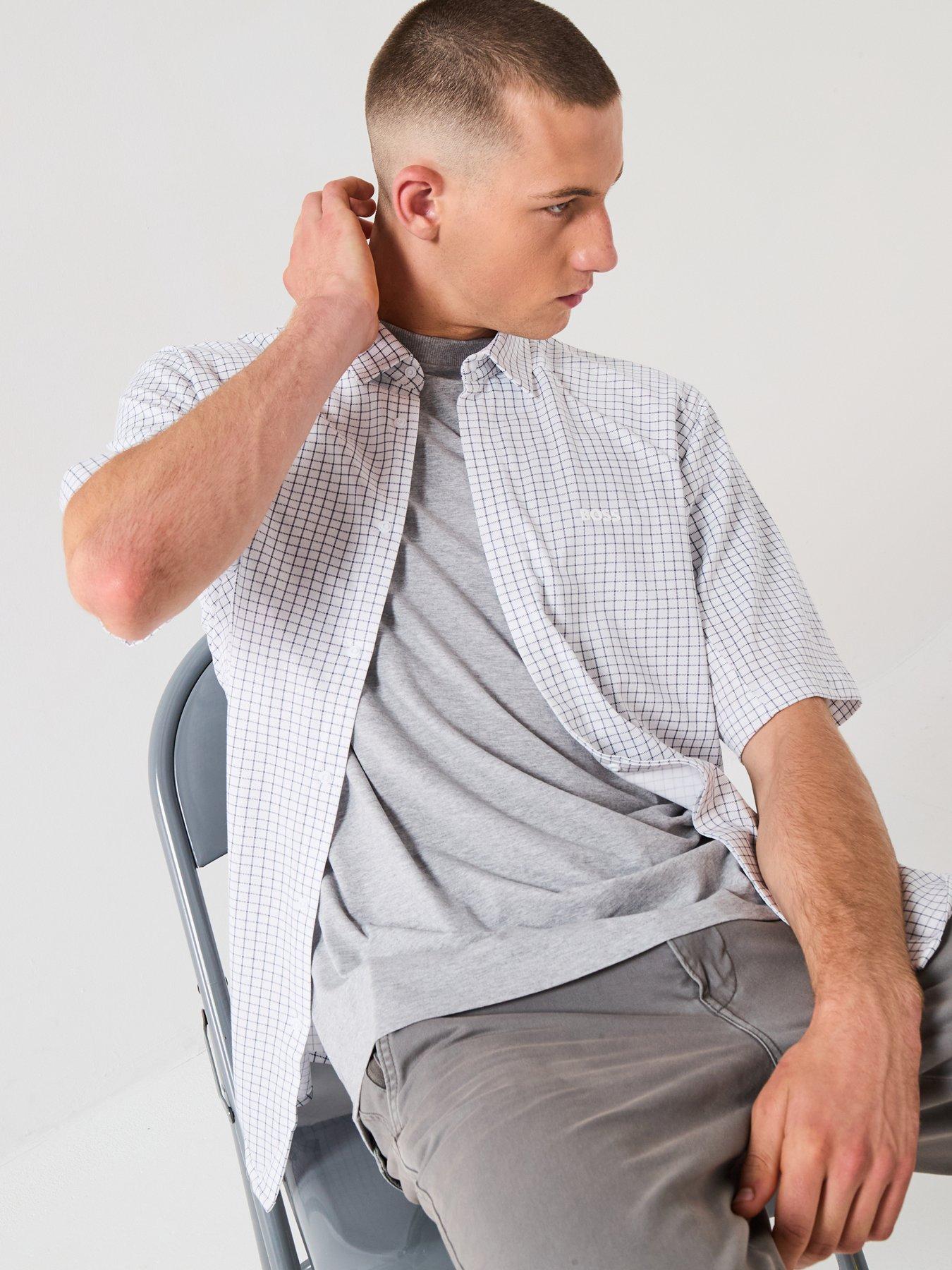 Image 5 of 5 of BOSS Excurse Regular Fit Grid Short Sleeve Shirt - White