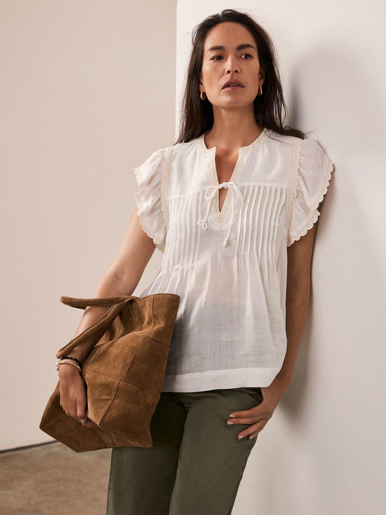 Image 1 of 6 of Mint Velvet White Cap Sleeve Blouse - Cream