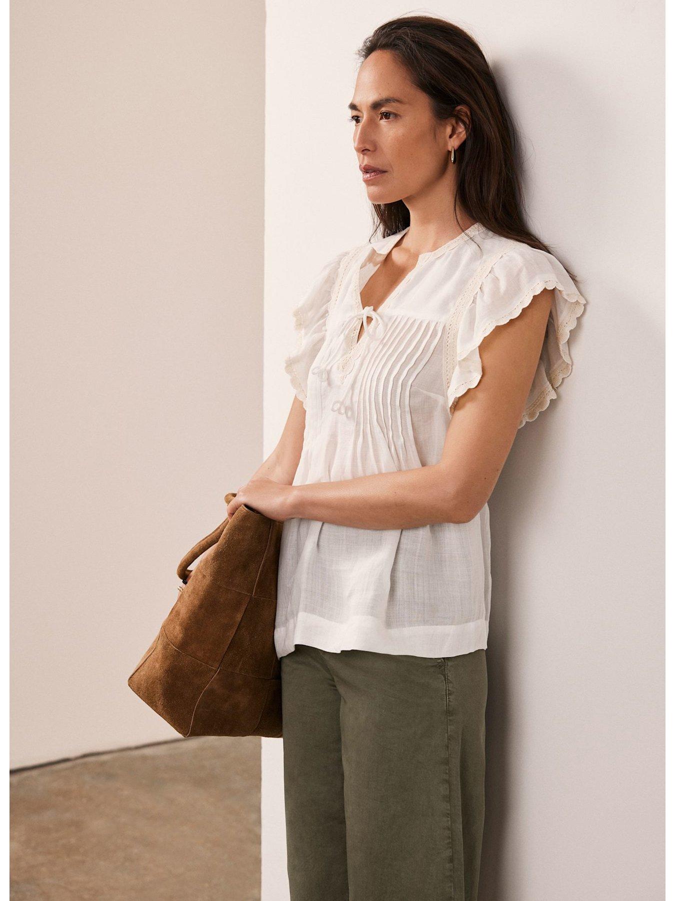 Image 2 of 6 of Mint Velvet White Cap Sleeve Blouse - Cream