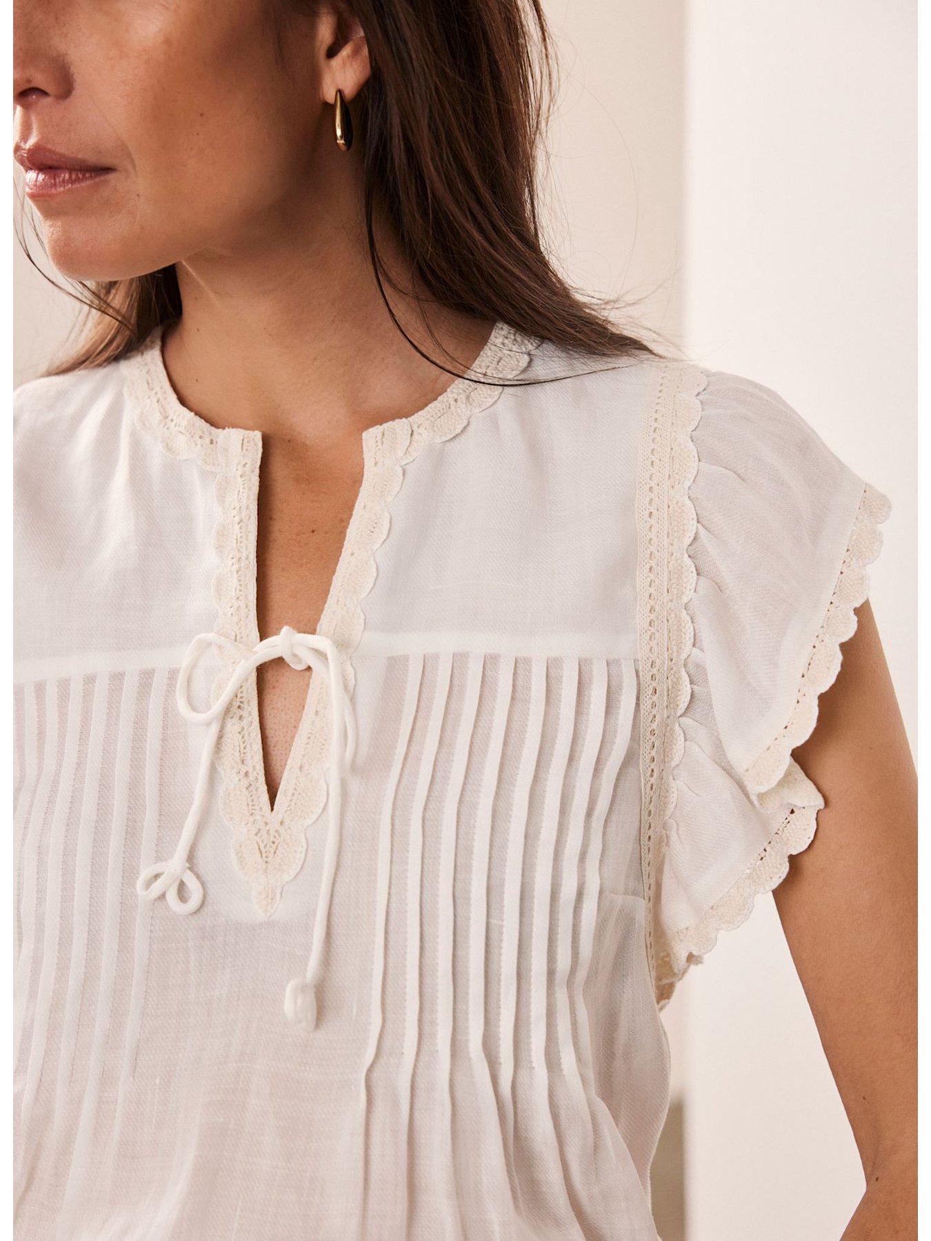Image 4 of 6 of Mint Velvet White Cap Sleeve Blouse - Cream