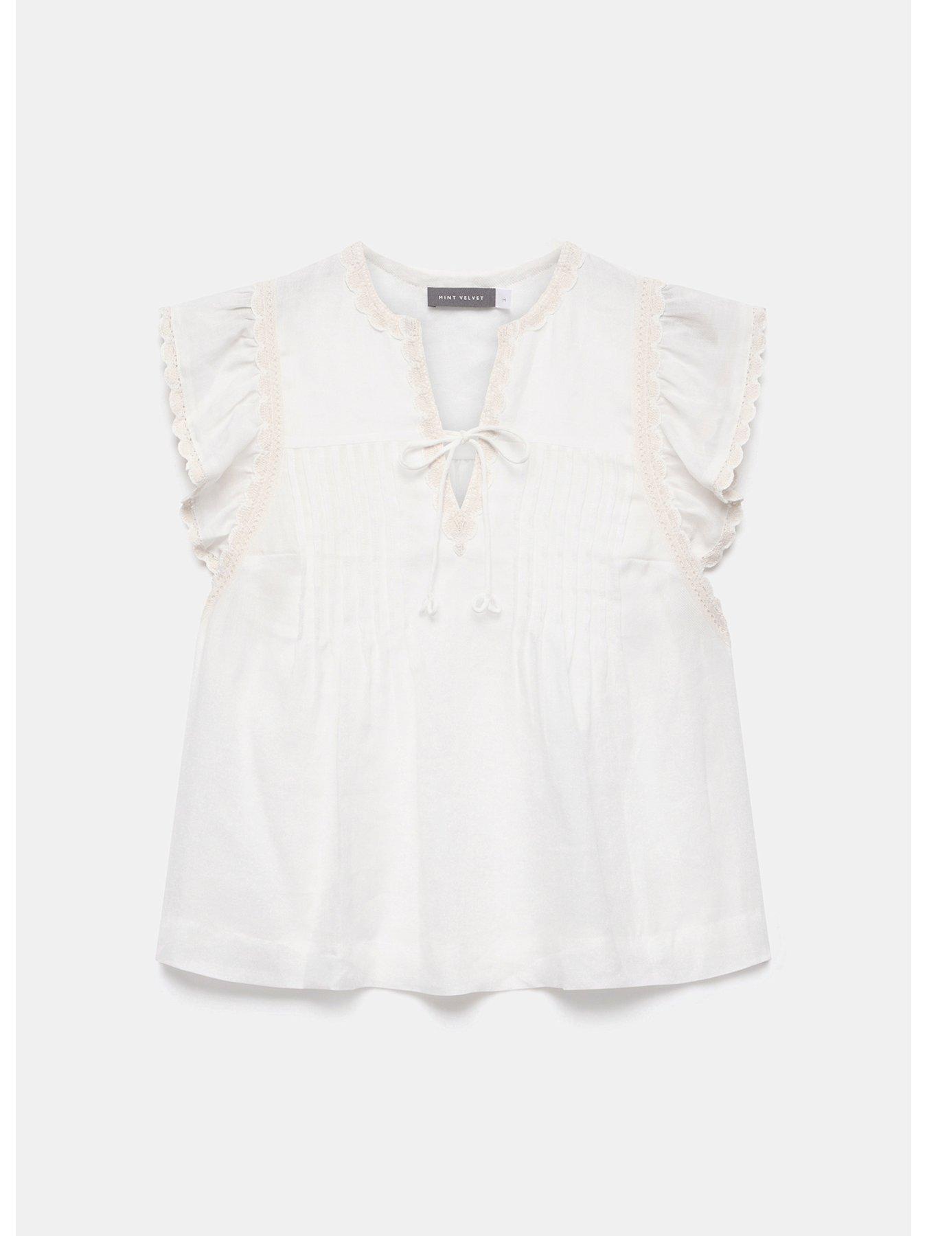Image 5 of 6 of Mint Velvet White Cap Sleeve Blouse - Cream