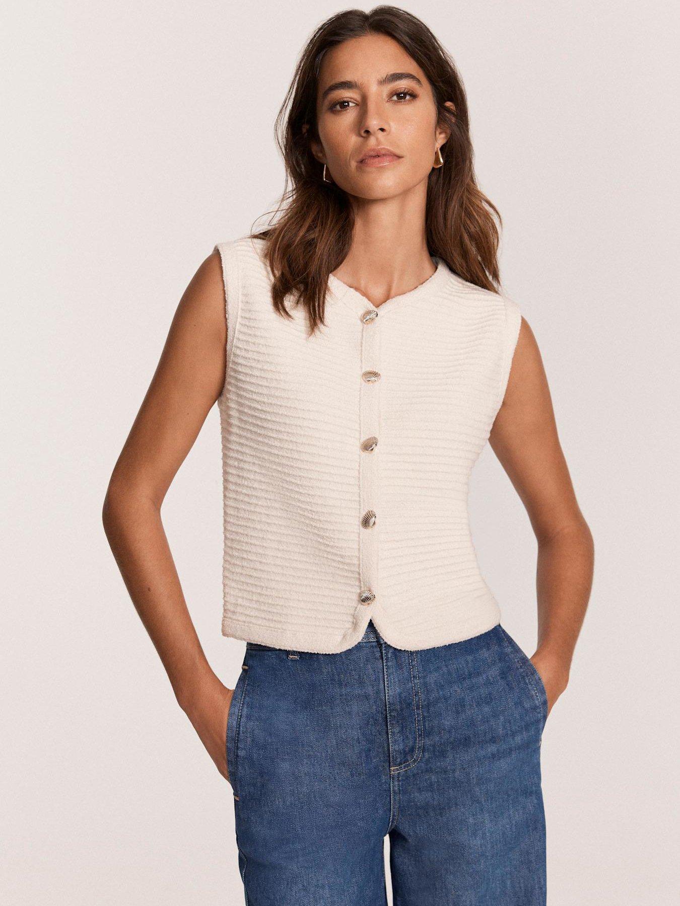 undefined Ribbed Button Waistcoat - Cream