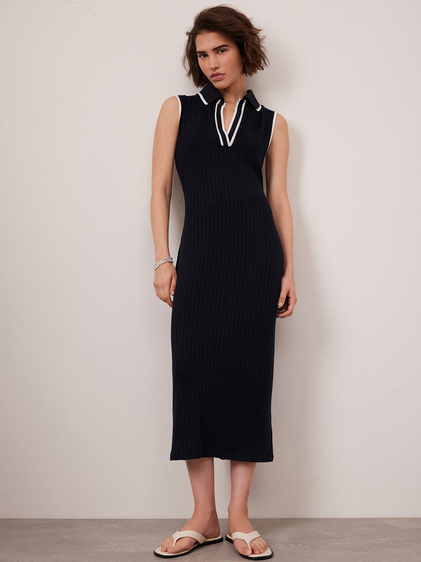 Image 1 of 6 of Mint Velvet Jersey Sleeveless Polo Midi Dress - Navy