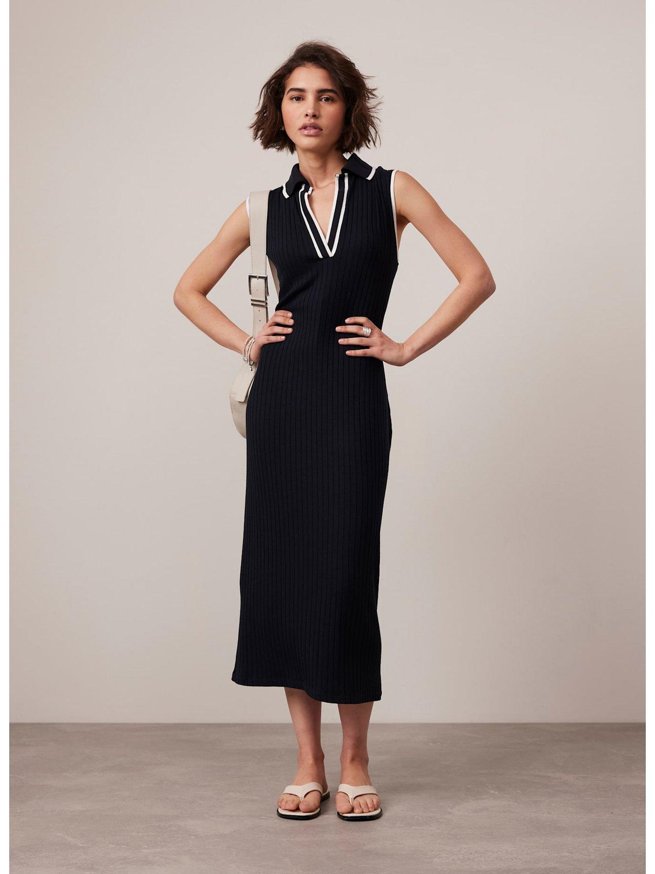 Image 2 of 6 of Mint Velvet Jersey Sleeveless Polo Midi Dress - Navy