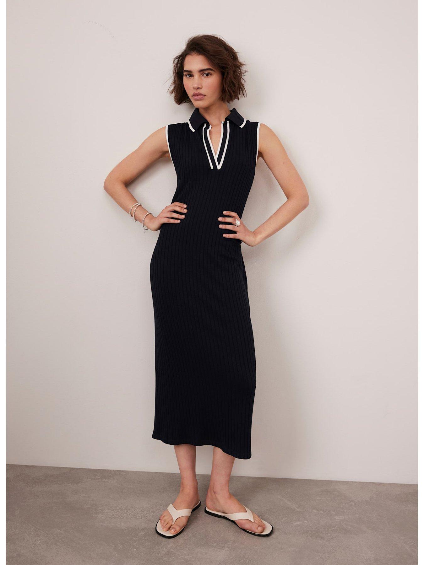 Image 3 of 6 of Mint Velvet Jersey Sleeveless Polo Midi Dress - Navy