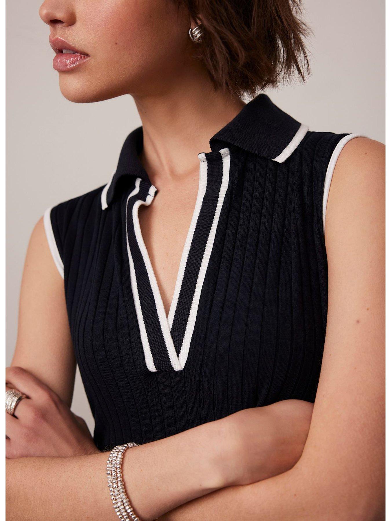 Image 4 of 6 of Mint Velvet Jersey Sleeveless Polo Midi Dress - Navy
