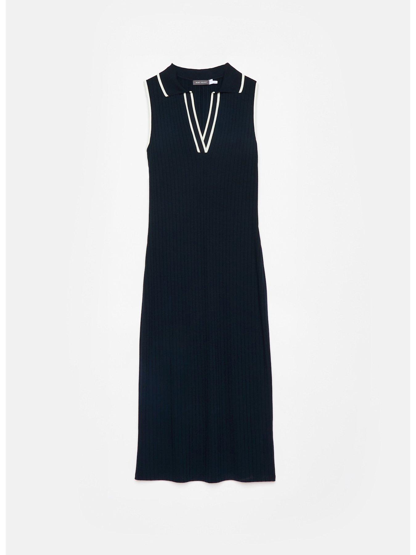 Image 5 of 6 of Mint Velvet Jersey Sleeveless Polo Midi Dress - Navy