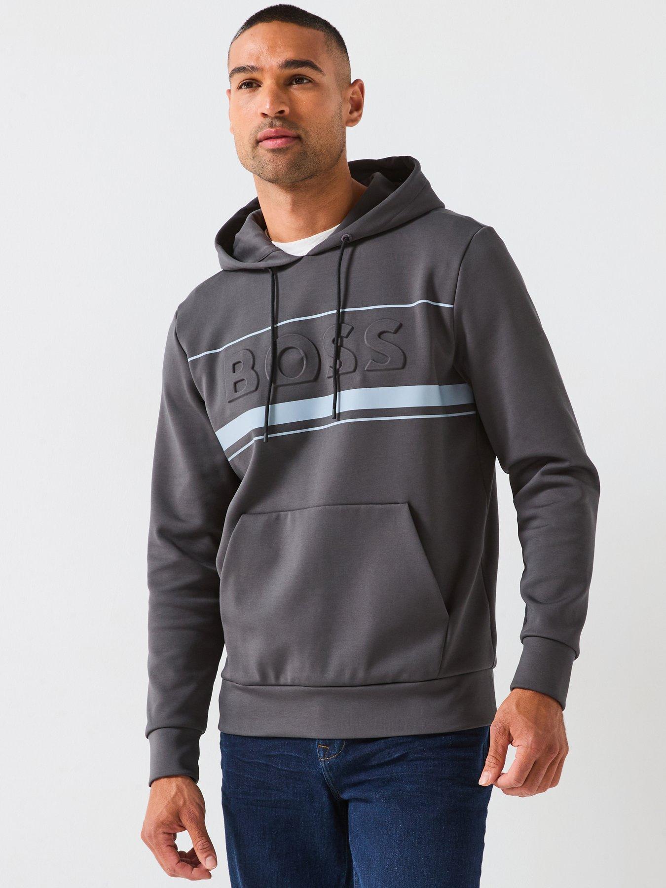 BOSS Soody Zone Regular Fit Logo Overhead Hoodie - Dark Grey