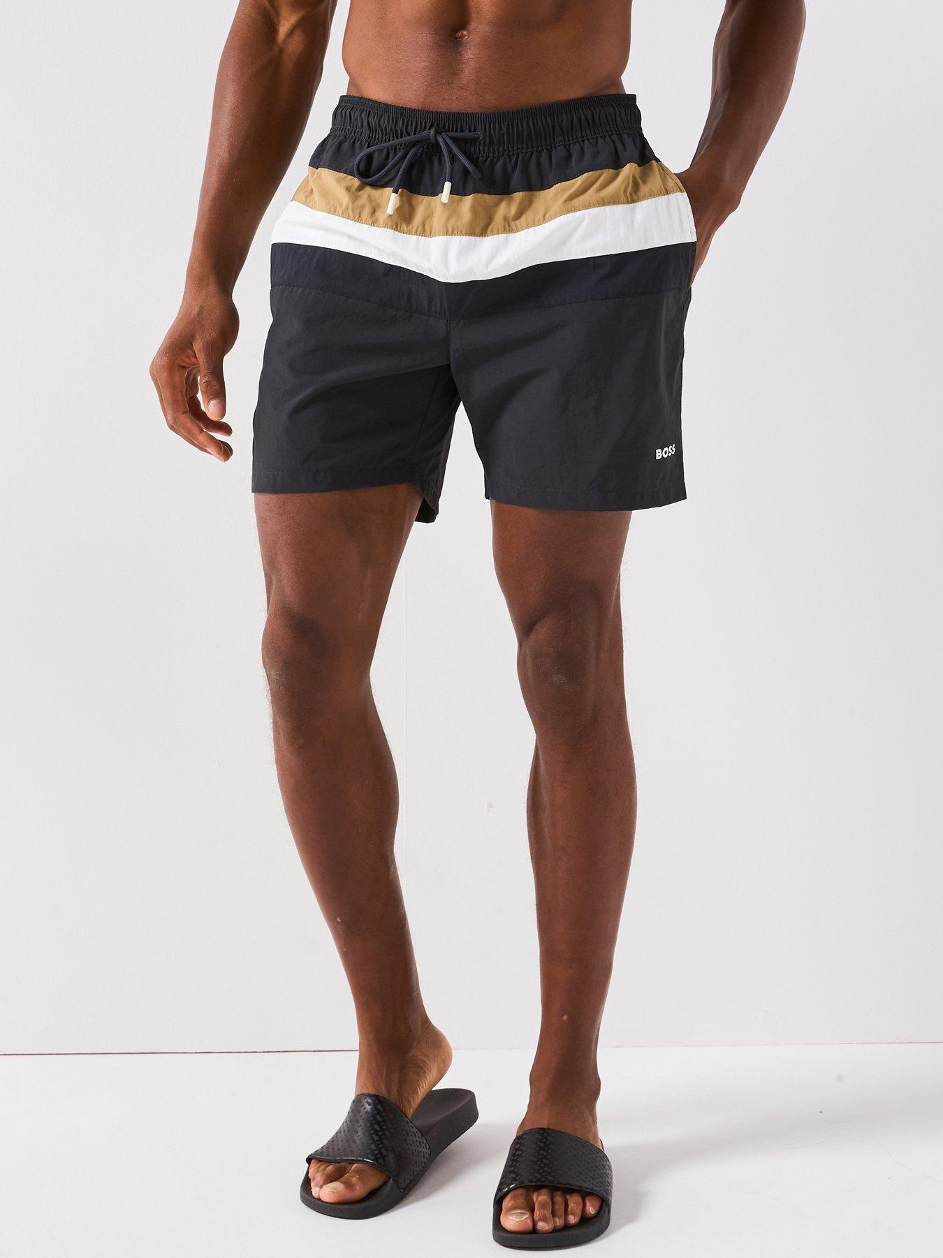 Image of BOSS Louis Global Stripe Swim Shorts - Grey