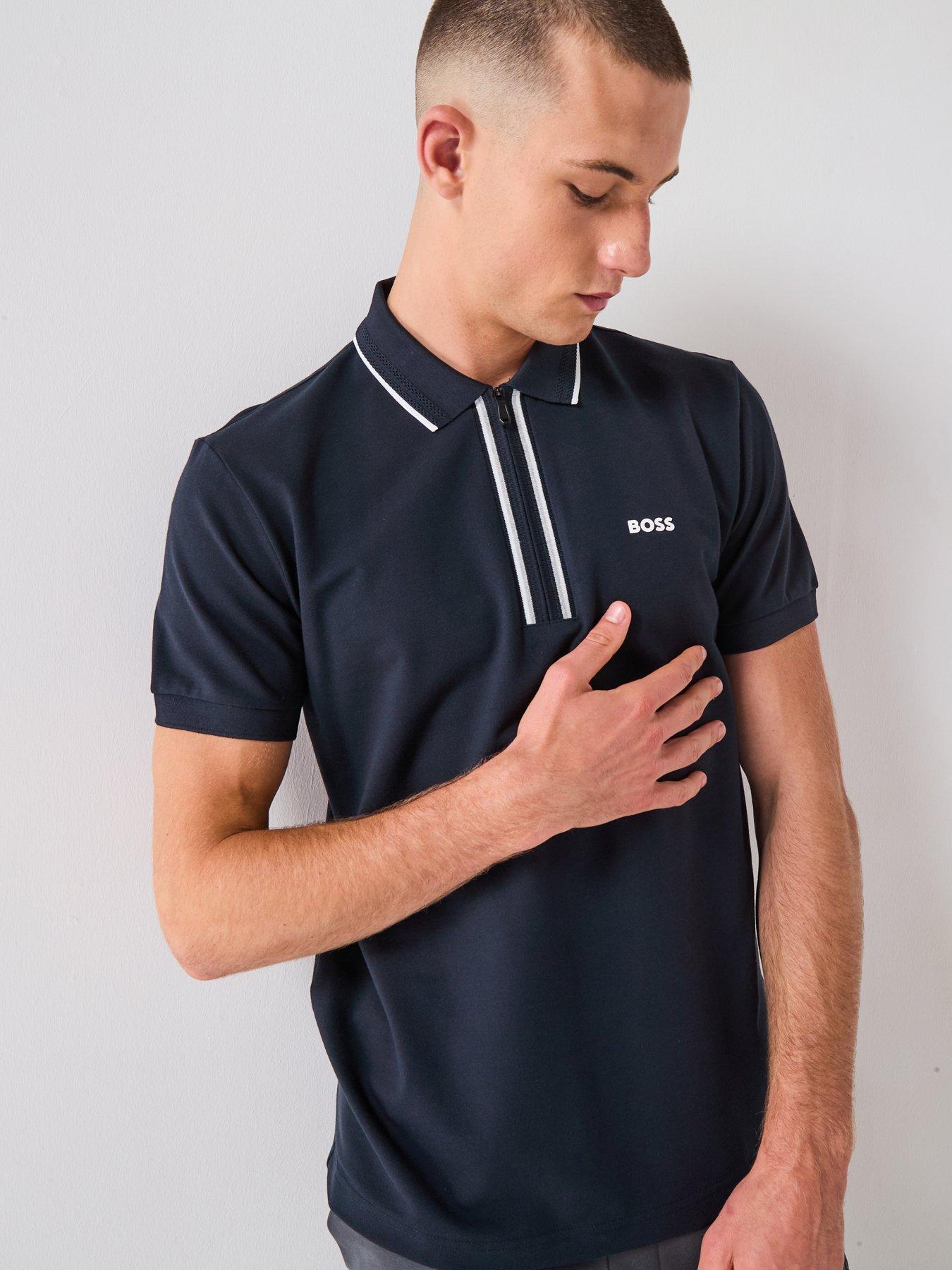 Image 1 of 4 of BOSS Philix Goc Zip Neck Slim Fit Polo Shirt - Navy