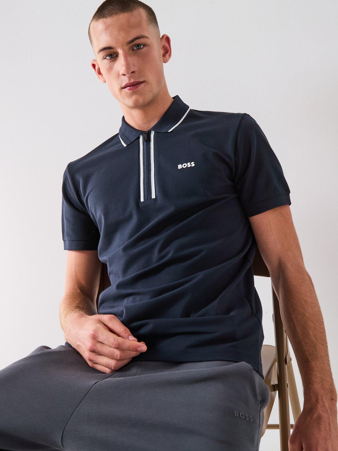Image 4 of 4 of BOSS Philix Goc Zip Neck Slim Fit Polo Shirt - Navy