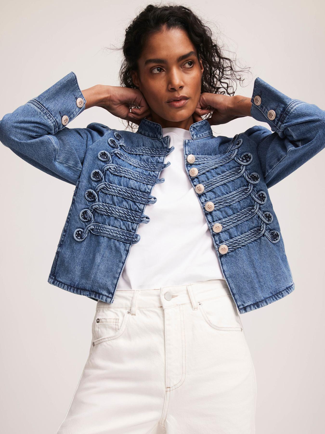 Mint Velvet Indigo Wash Denim Military Jacket - Blue