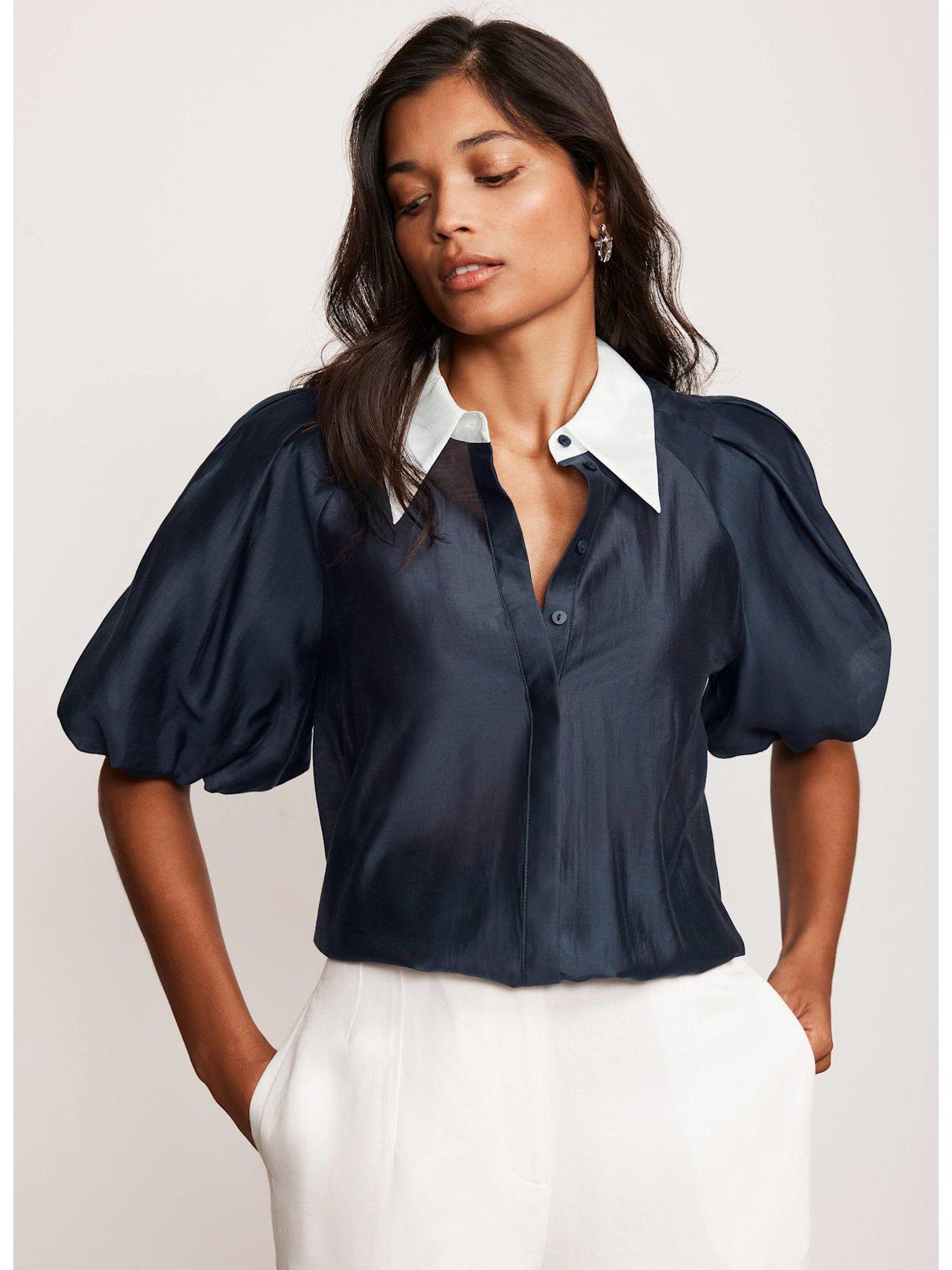 Image 3 of 6 of Mint Velvet Contrast Collar Shirt - Navy
