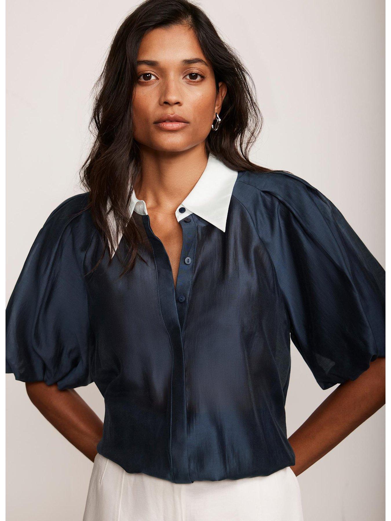Image 4 of 6 of Mint Velvet Contrast Collar Shirt - Navy