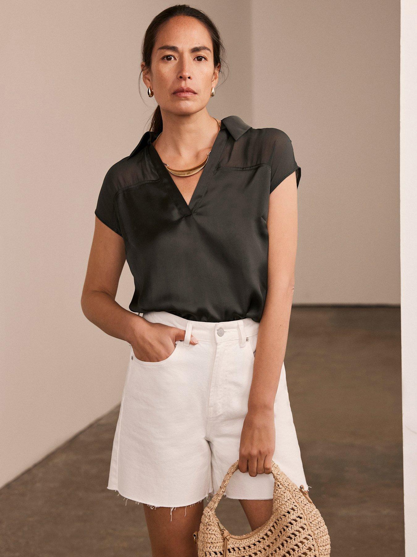 Image 1 of 6 of Mint Velvet Satin V-Neck Top - Khaki