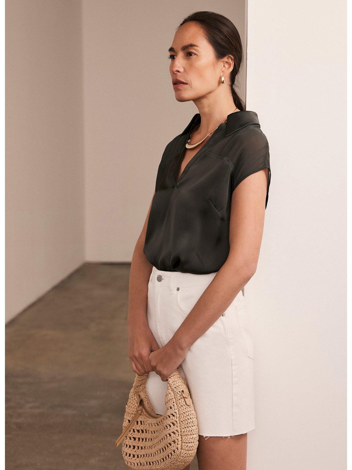 Image 2 of 6 of Mint Velvet Satin V-Neck Top - Khaki