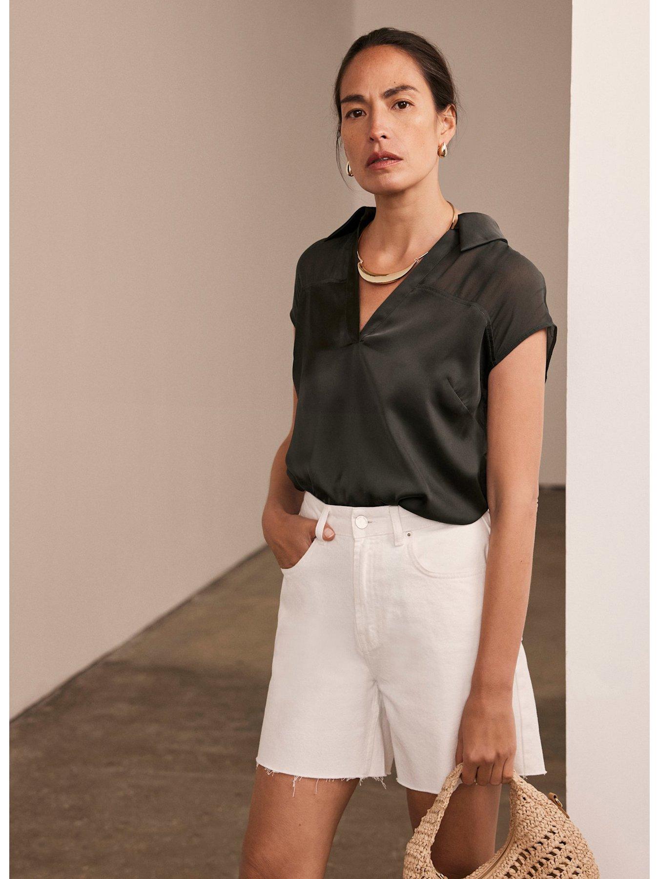 Image 3 of 6 of Mint Velvet Satin V-Neck Top - Khaki