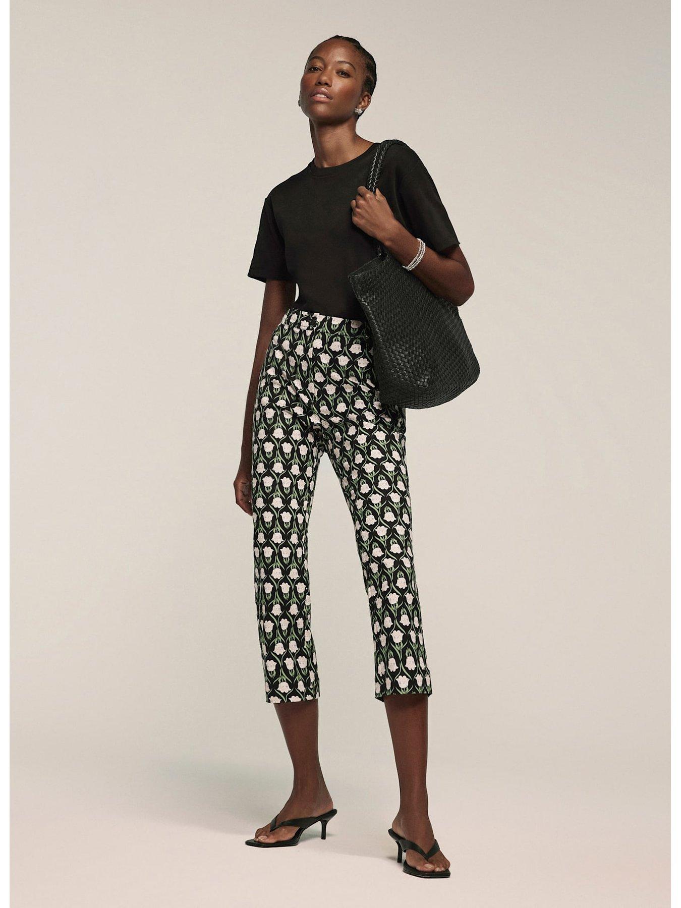 Image 3 of 6 of Mint Velvet Floral Print Capri Trousers - Black