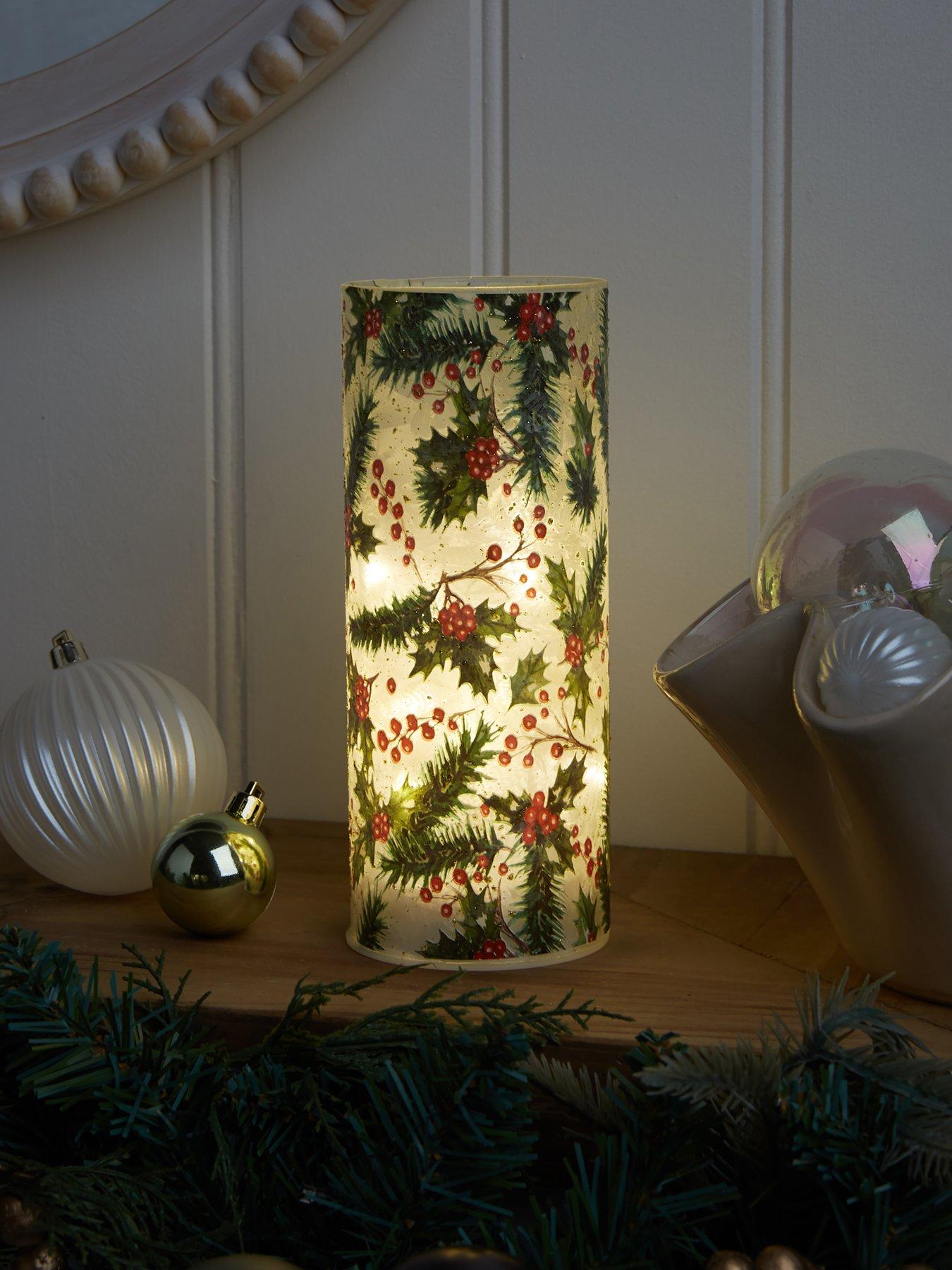 Heaven Sends Holly Print Glass LED Light Christmas Decoration