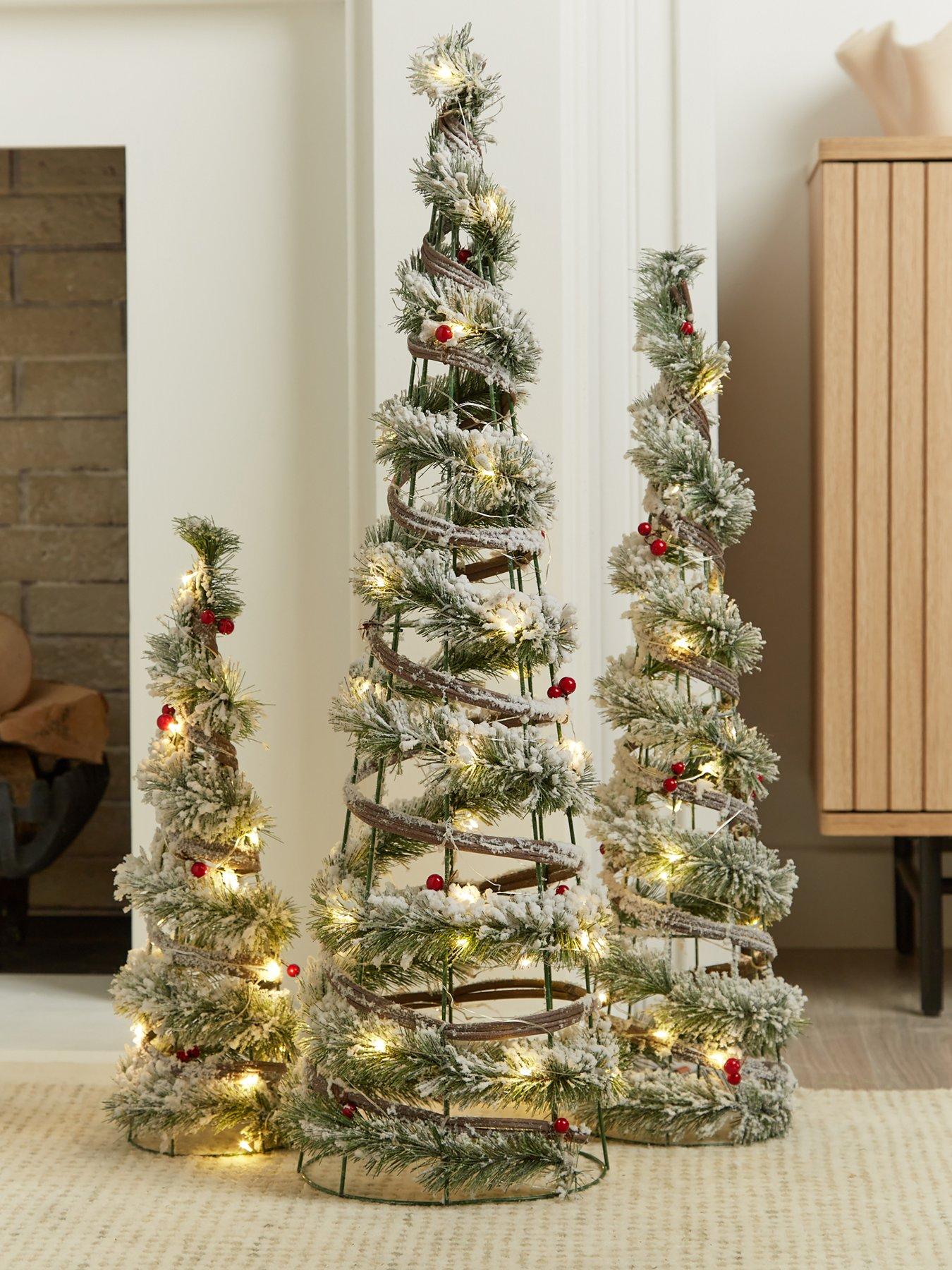 Heaven Sends Set of 3 Light Up Frosted Cone Christmas Trees