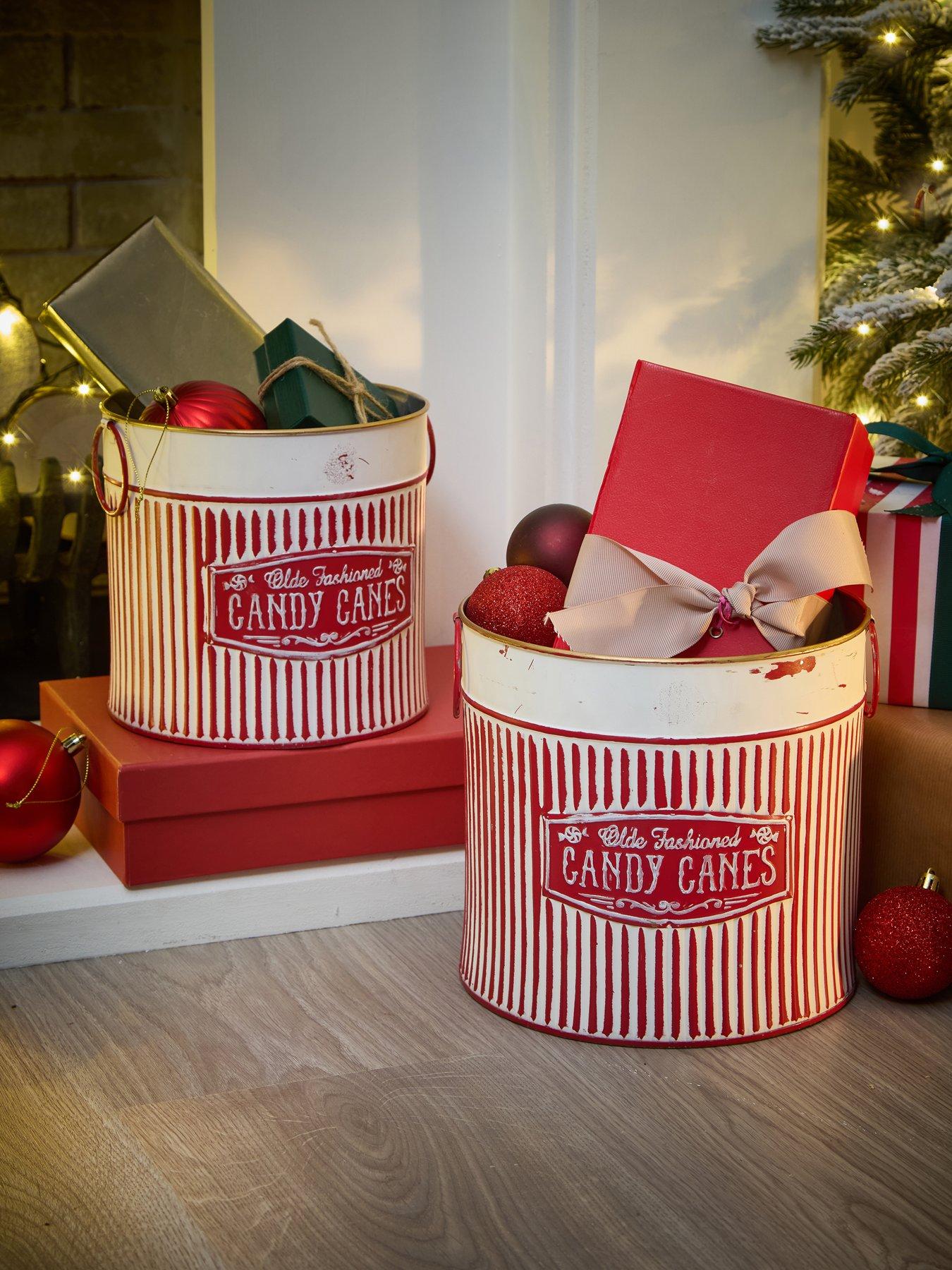 Heaven Sends Set of 2 Candy Cane Bucket Christmas Decorations