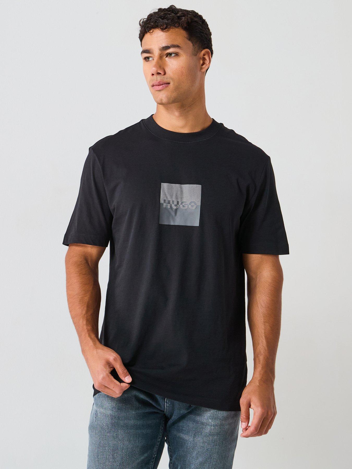 Image 1 of 5 of HUGO Regular Fit Dusplit Logo T-shirt - Black