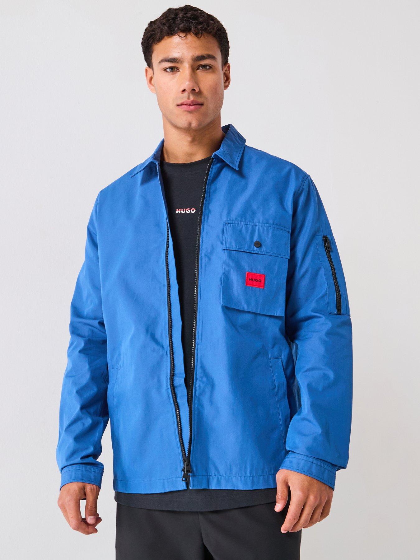 undefined Emmond Patch Pocket Logo Regular Fit Zit Thru Overshirt - Blue