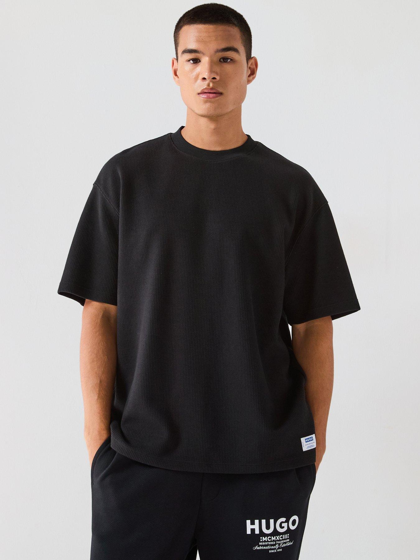 HUGO Blue Blue Nuwafflo Waffle Loose Fit T-Shirt - Black