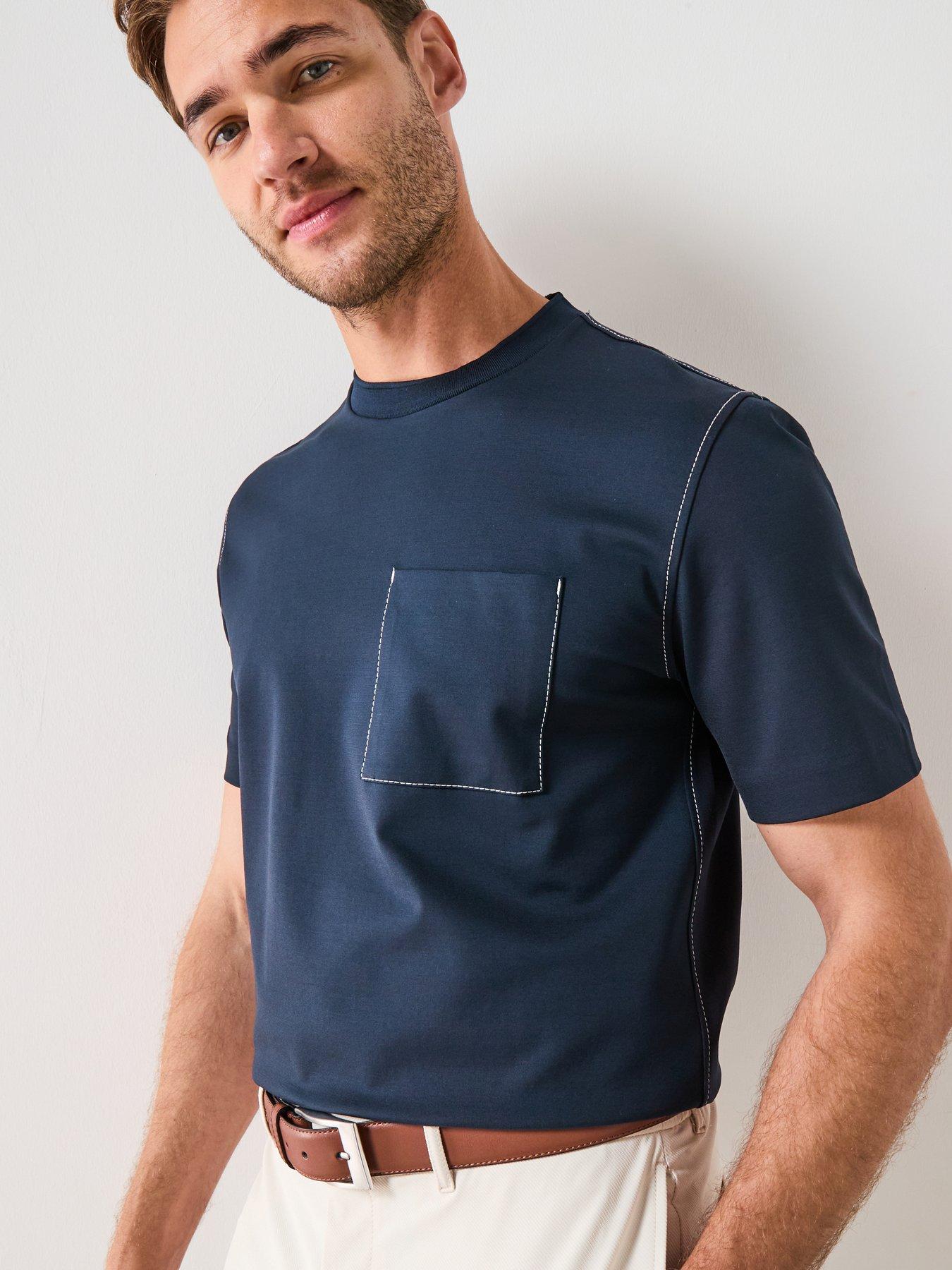 BOSS C-Taut 105 Regular Fit Contrast Stitched Pocket T-Shirt - Navy