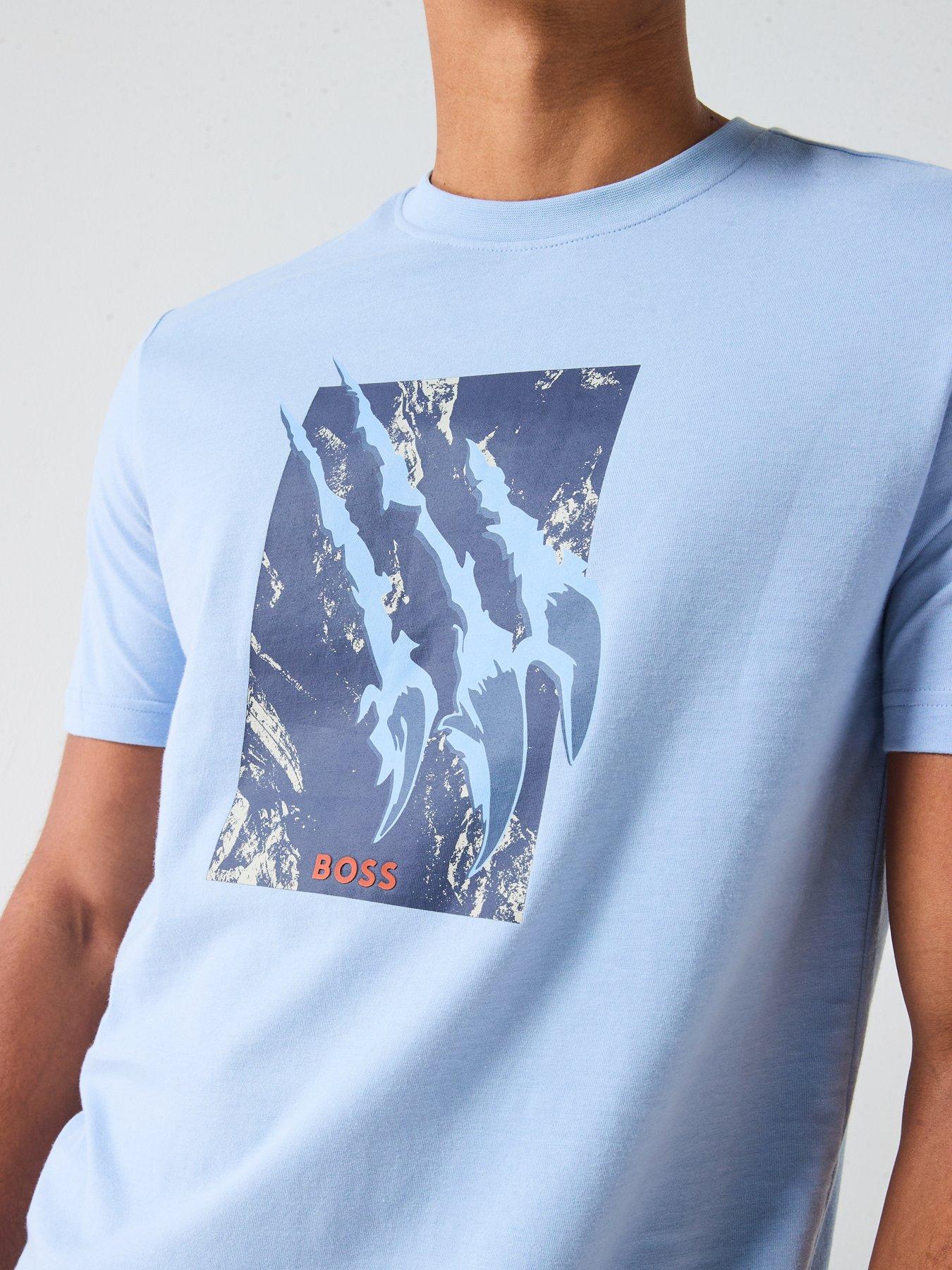 Image 4 of 5 of BOSS Animali Regular Fit Scratch Graphic T-Shirt - Light Blue
