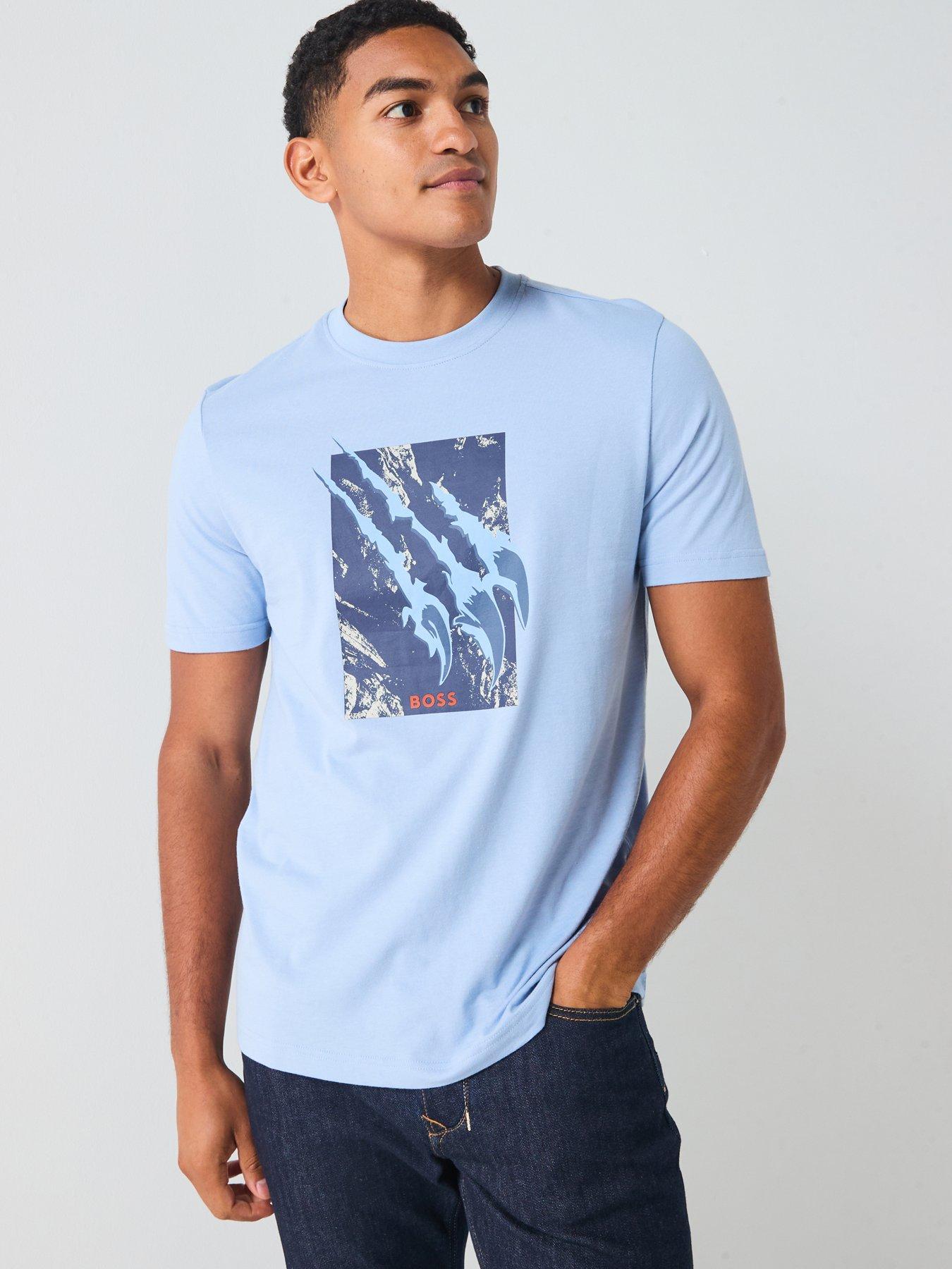 Image 5 of 5 of BOSS Animali Regular Fit Scratch Graphic T-Shirt - Light Blue