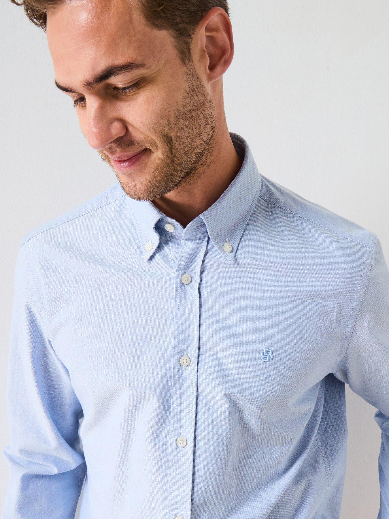 Image 1 of 6 of BOSS H-Liam Plain Regular Fit Oxford Shirt - Light Blue