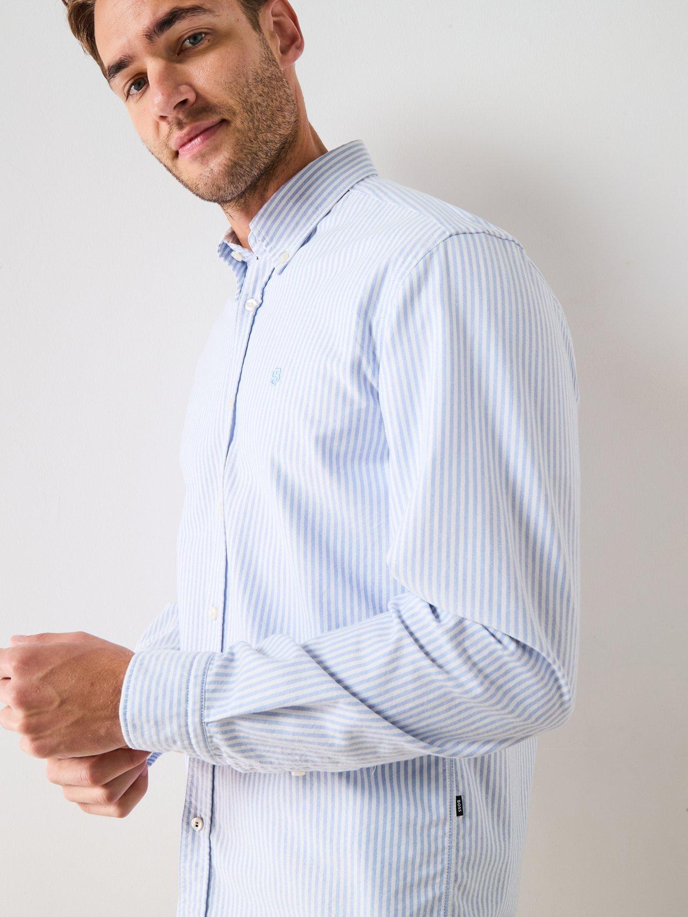 undefined H-Liam Striped Regular Fit Oxford Shirt - Light Blue