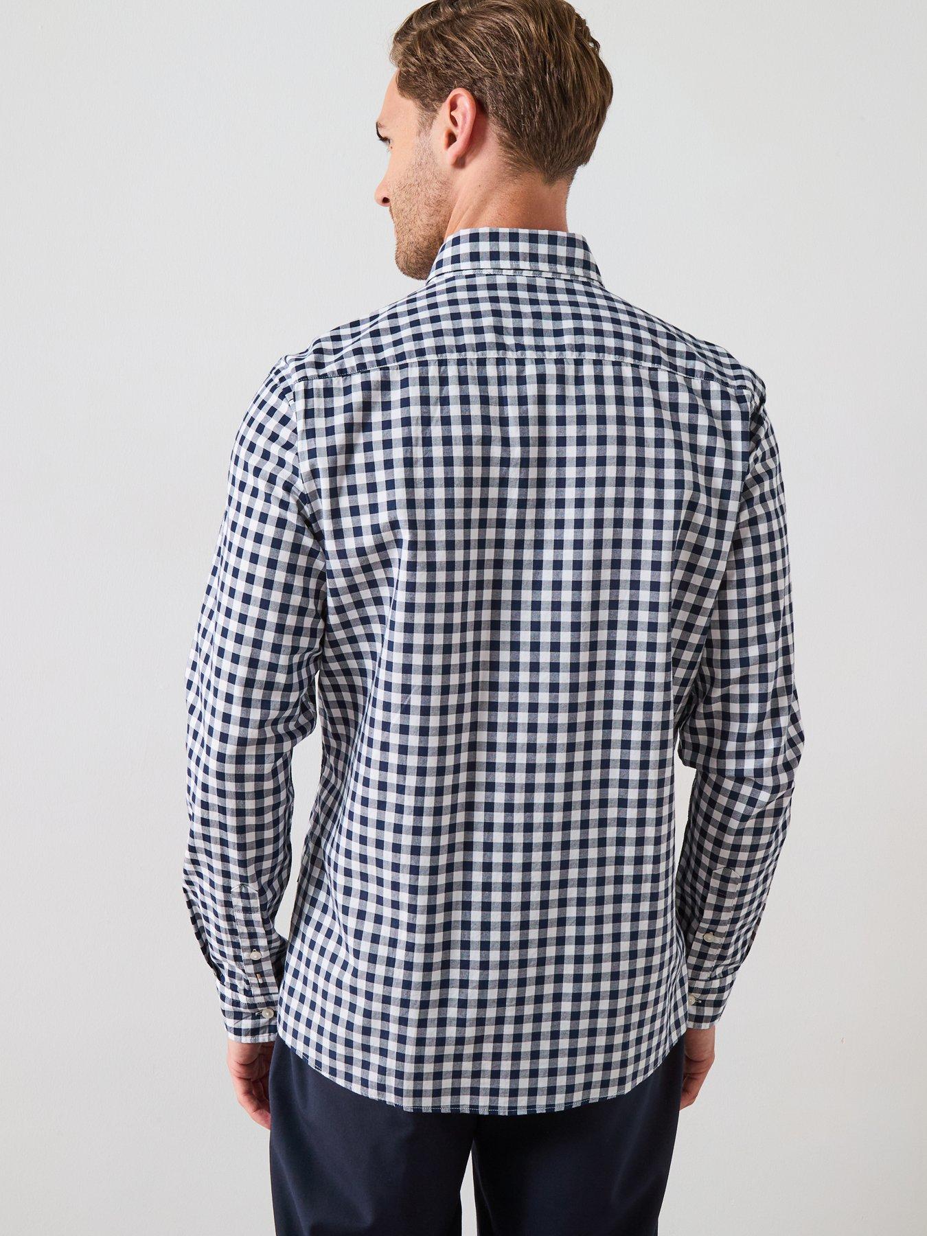 Image 2 of 6 of BOSS Roan Slim Fit Gingham Plaid Shirt - Navy